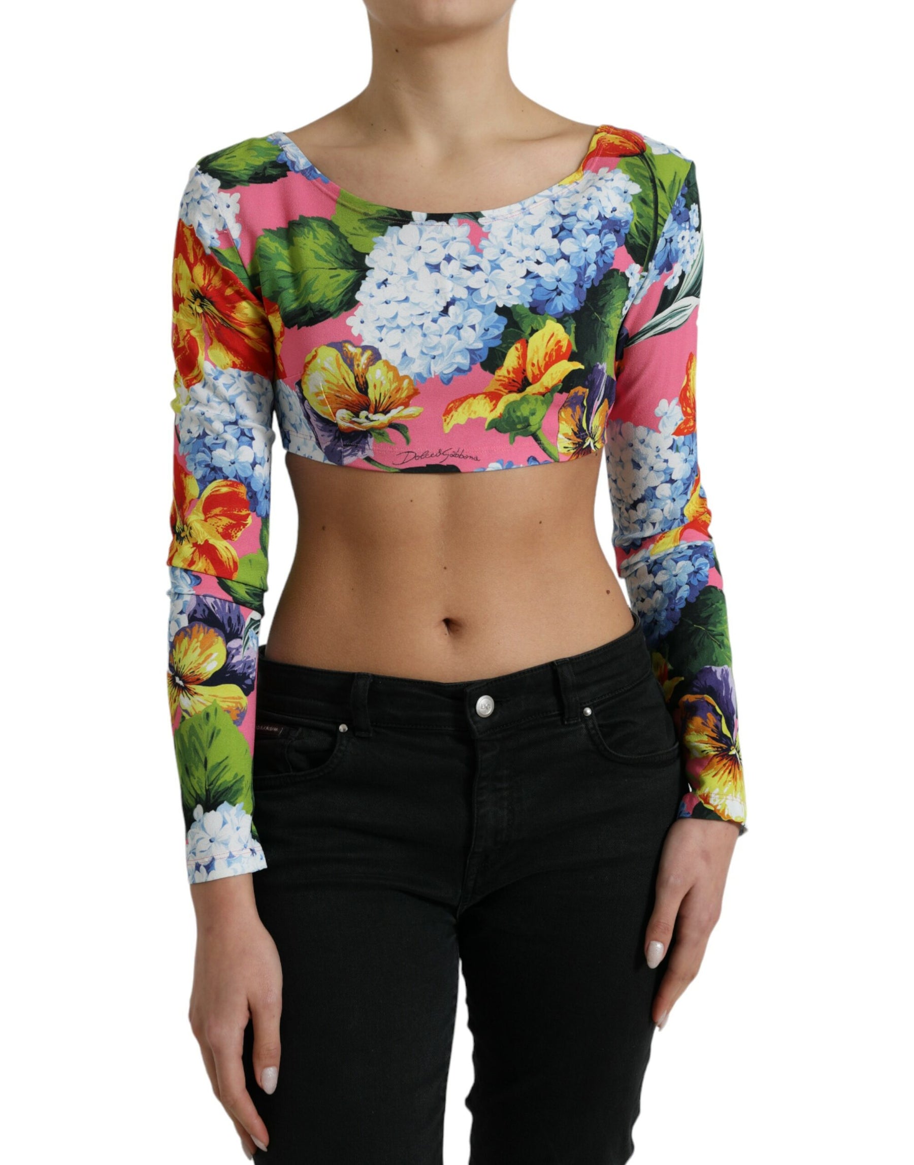 Dolce & Gabbana Multicolor Floral Long Sleeves Cropped Top | Regal Royce