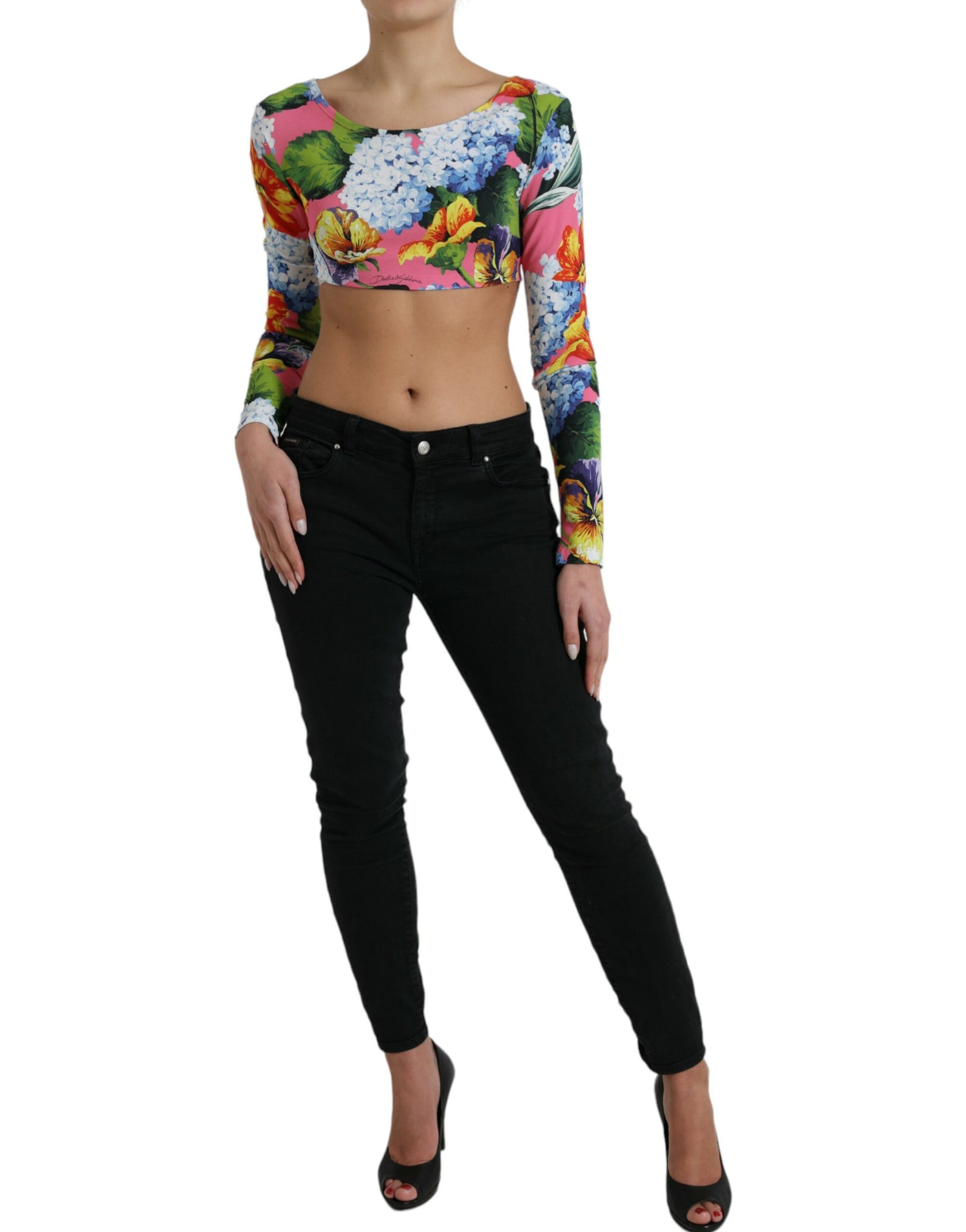 Dolce & Gabbana Multicolor Floral Long Sleeves Cropped Top | Regal Royce