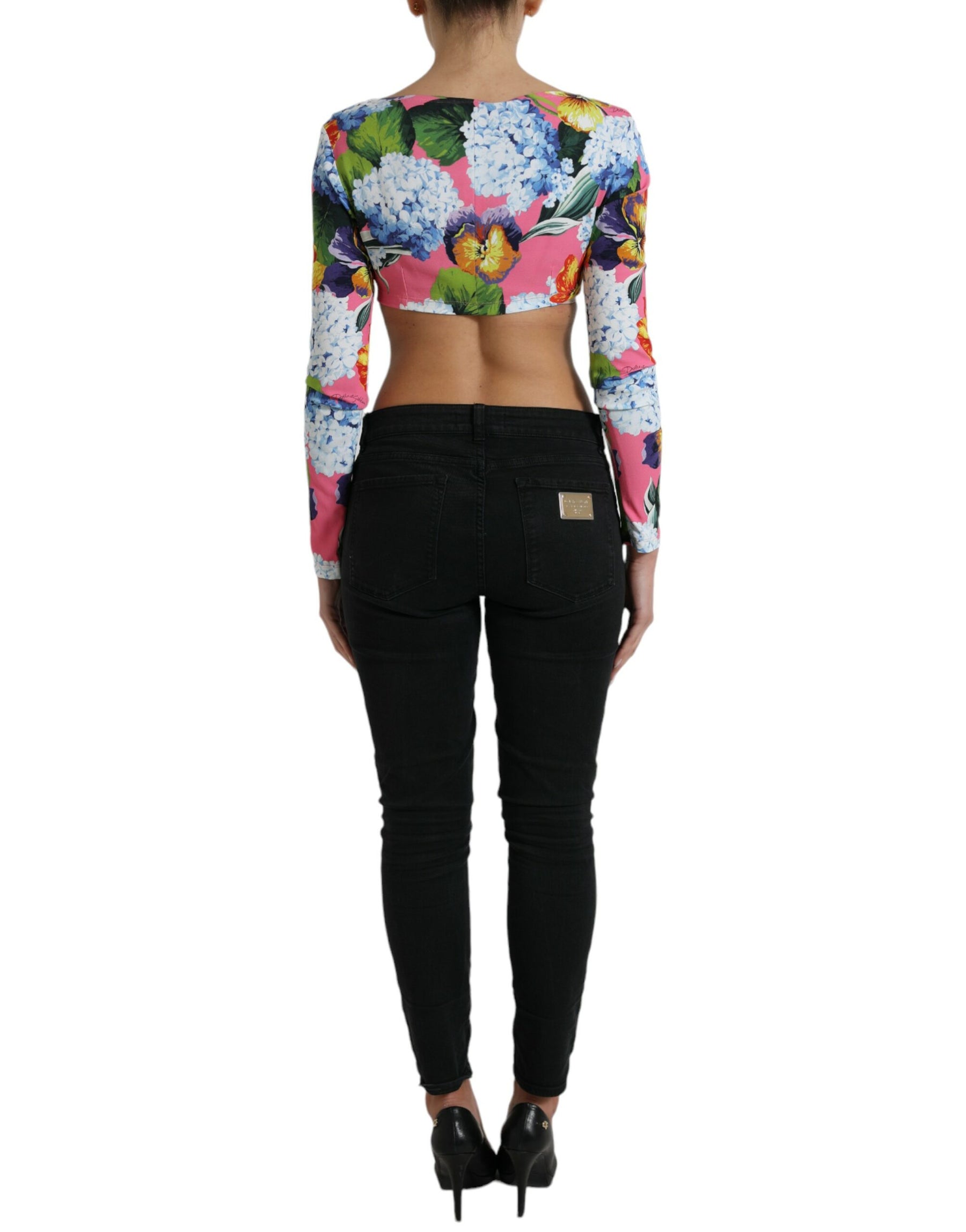 Dolce & Gabbana Multicolor Floral Long Sleeves Cropped Top | Regal Royce