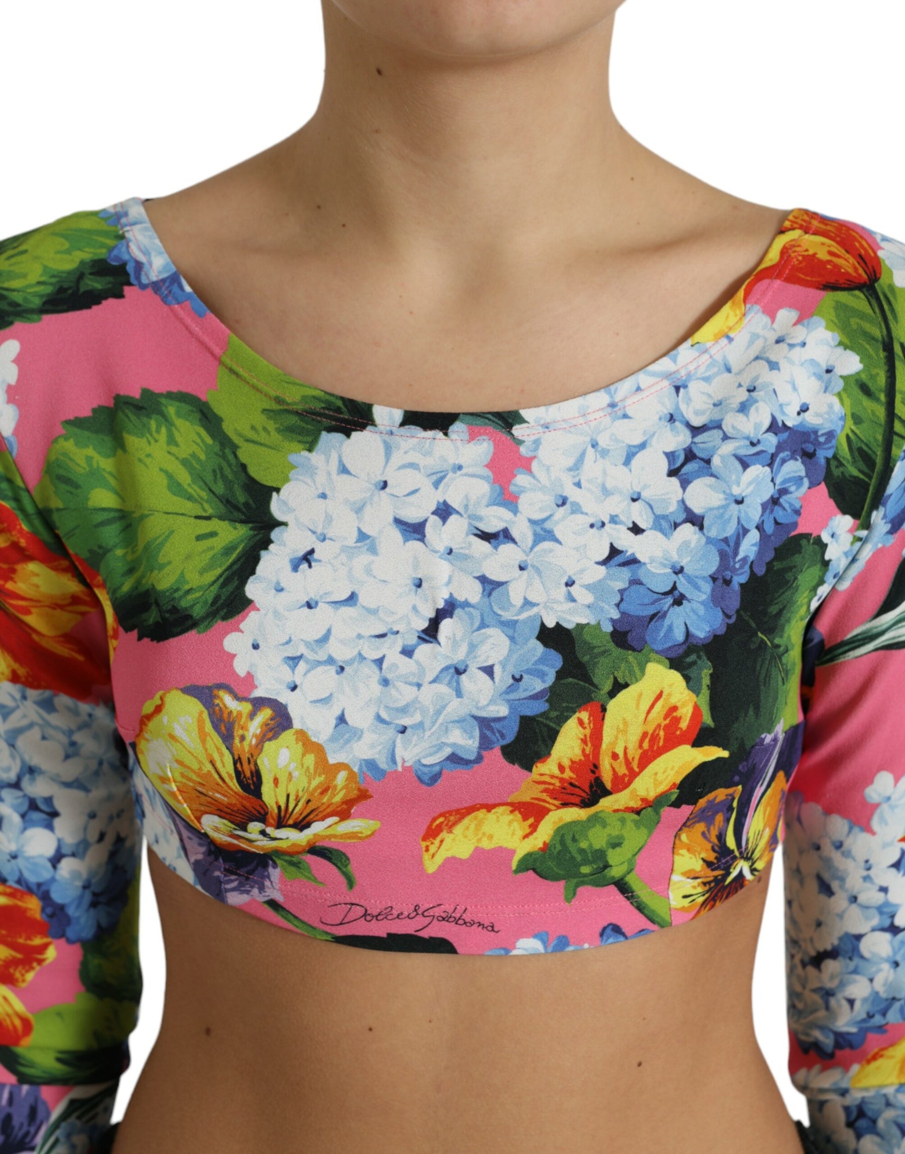 Dolce & Gabbana Multicolor Floral Long Sleeves Cropped Top | Regal Royce