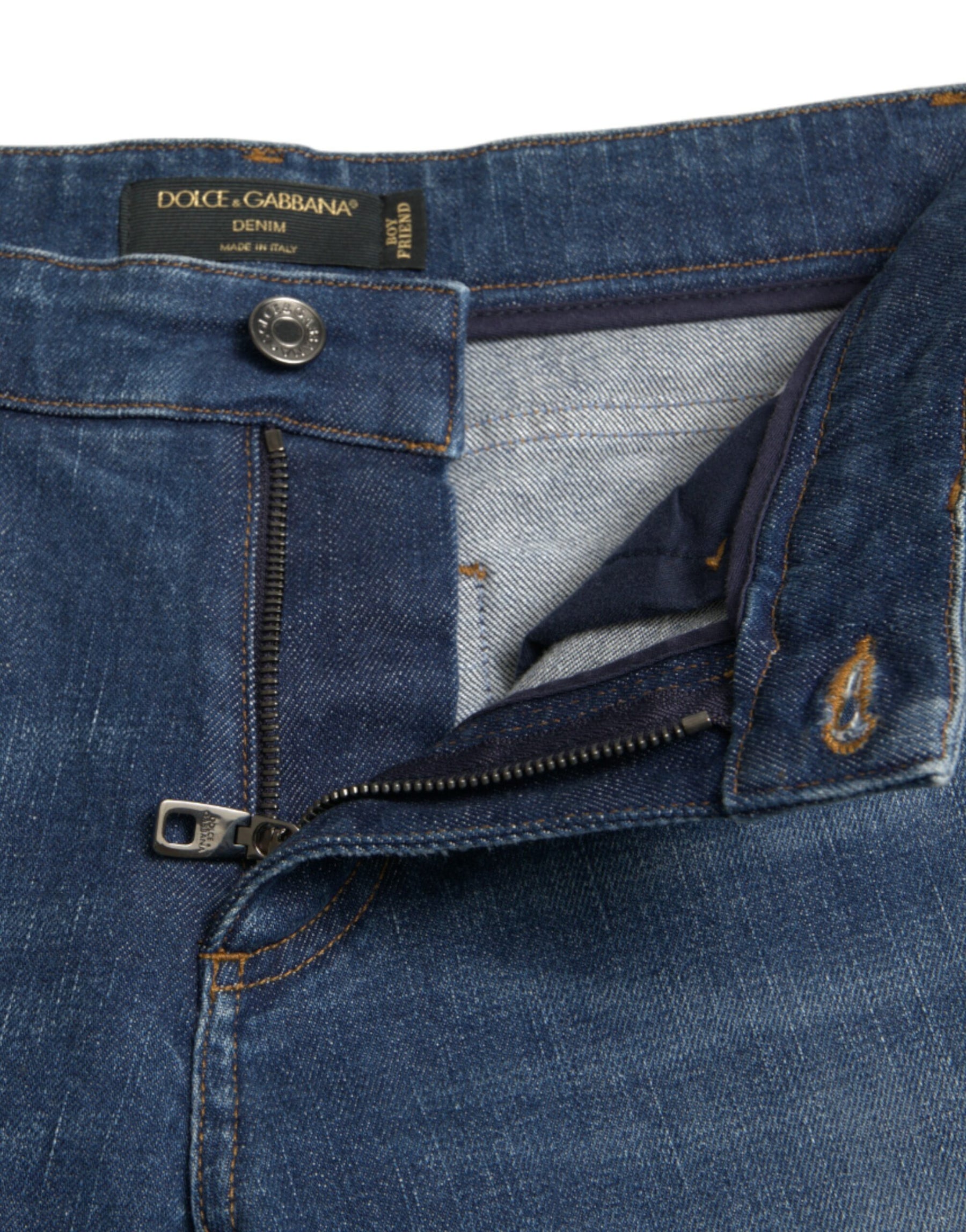 Dolce & Gabbana Blue BOYFRIEND Mid Waist Cotton Denim Jeans | Regal Royce