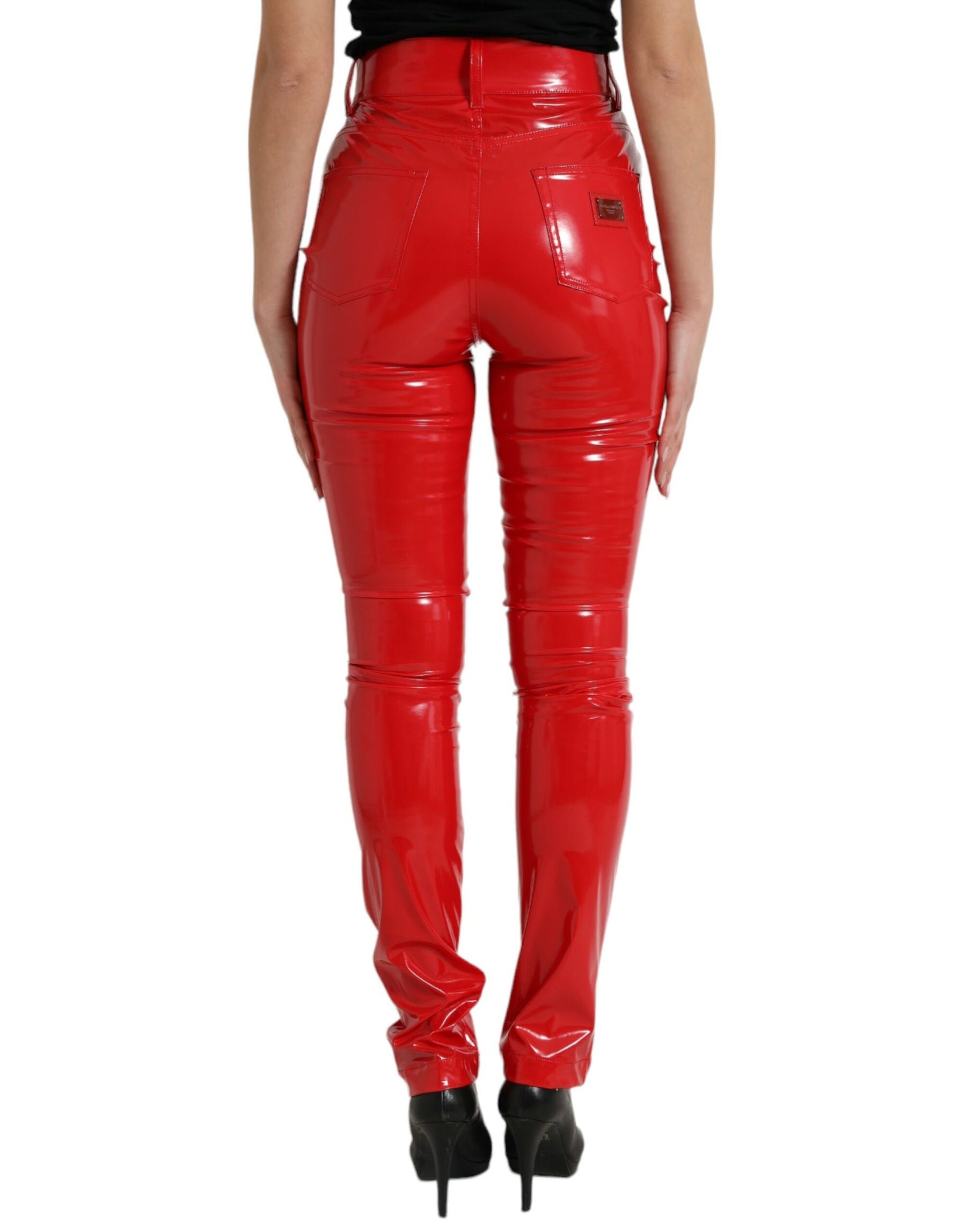 Dolce & Gabbana Shiny Red High Waist Skinny Pants | Regal Royce