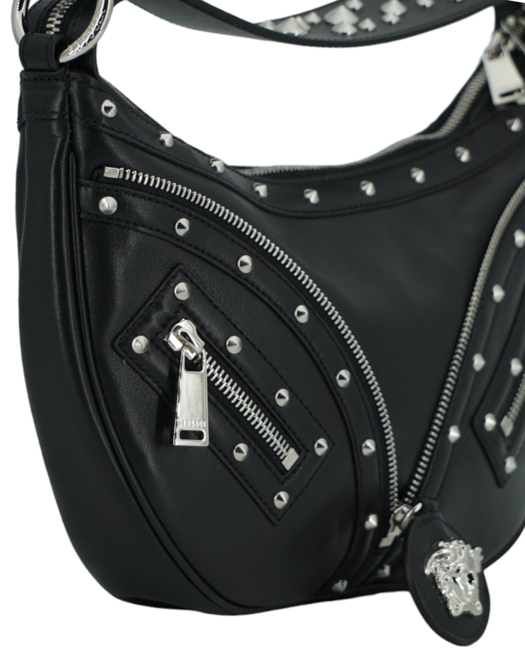 Versace Black Calf Leather Small Hobo Shoulder Bag | Regal Royce
