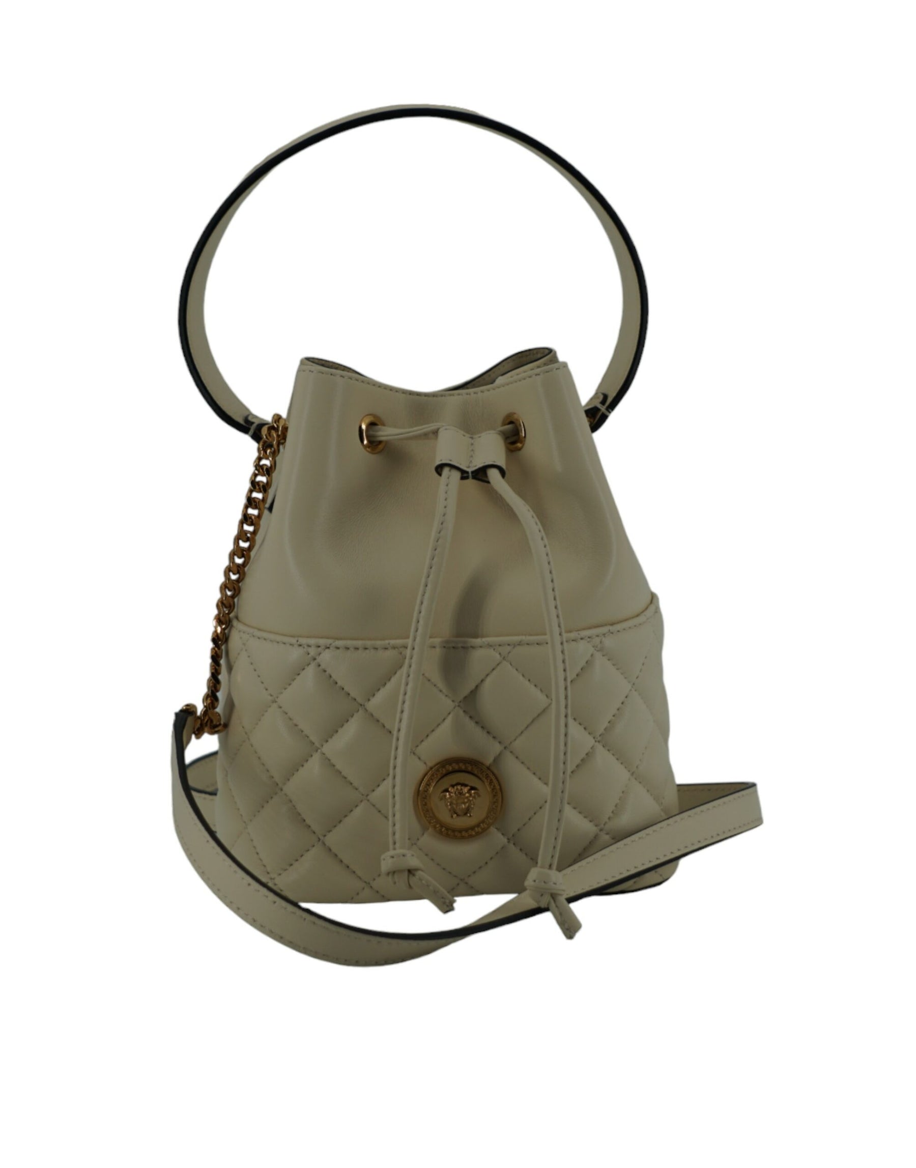 Versace White Lamb Leather Small Bucket Shoulder Bag | Regal Royce