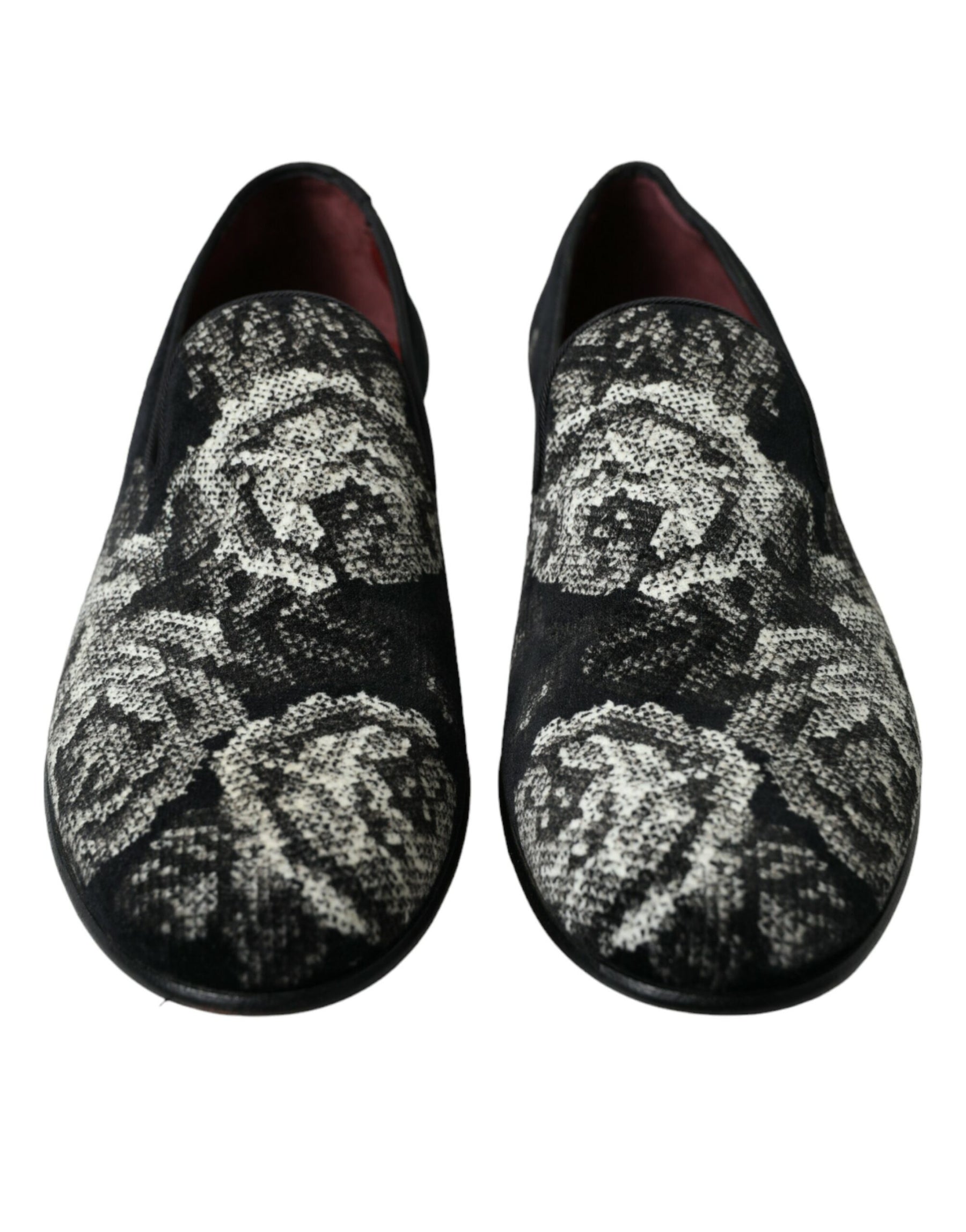 Dolce & Gabbana Black Floral Slippers Men Loafers Dress Shoes | Regal Royce