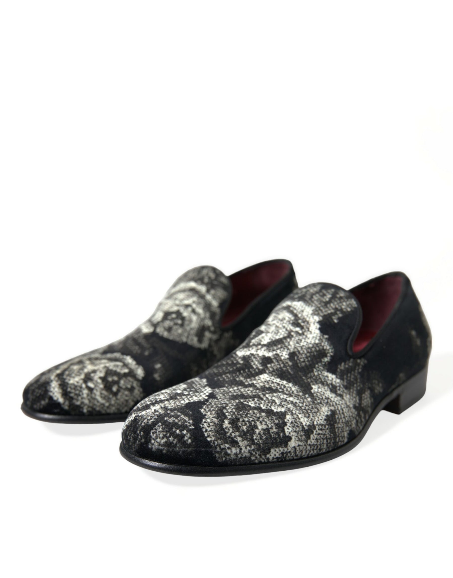 Dolce & Gabbana Black Floral Slippers Men Loafers Dress Shoes | Regal Royce