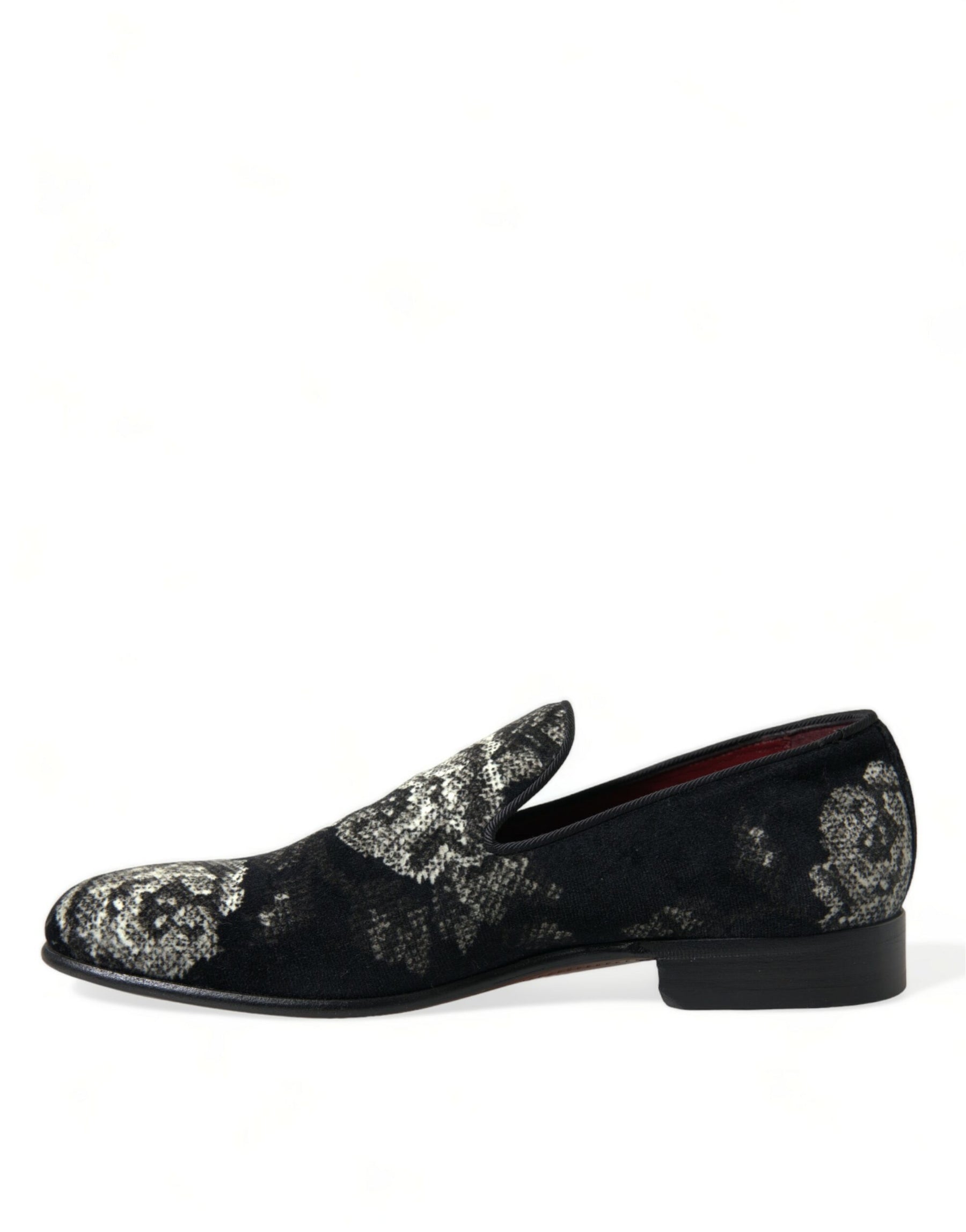 Dolce & Gabbana Black Floral Slippers Men Loafers Dress Shoes | Regal Royce