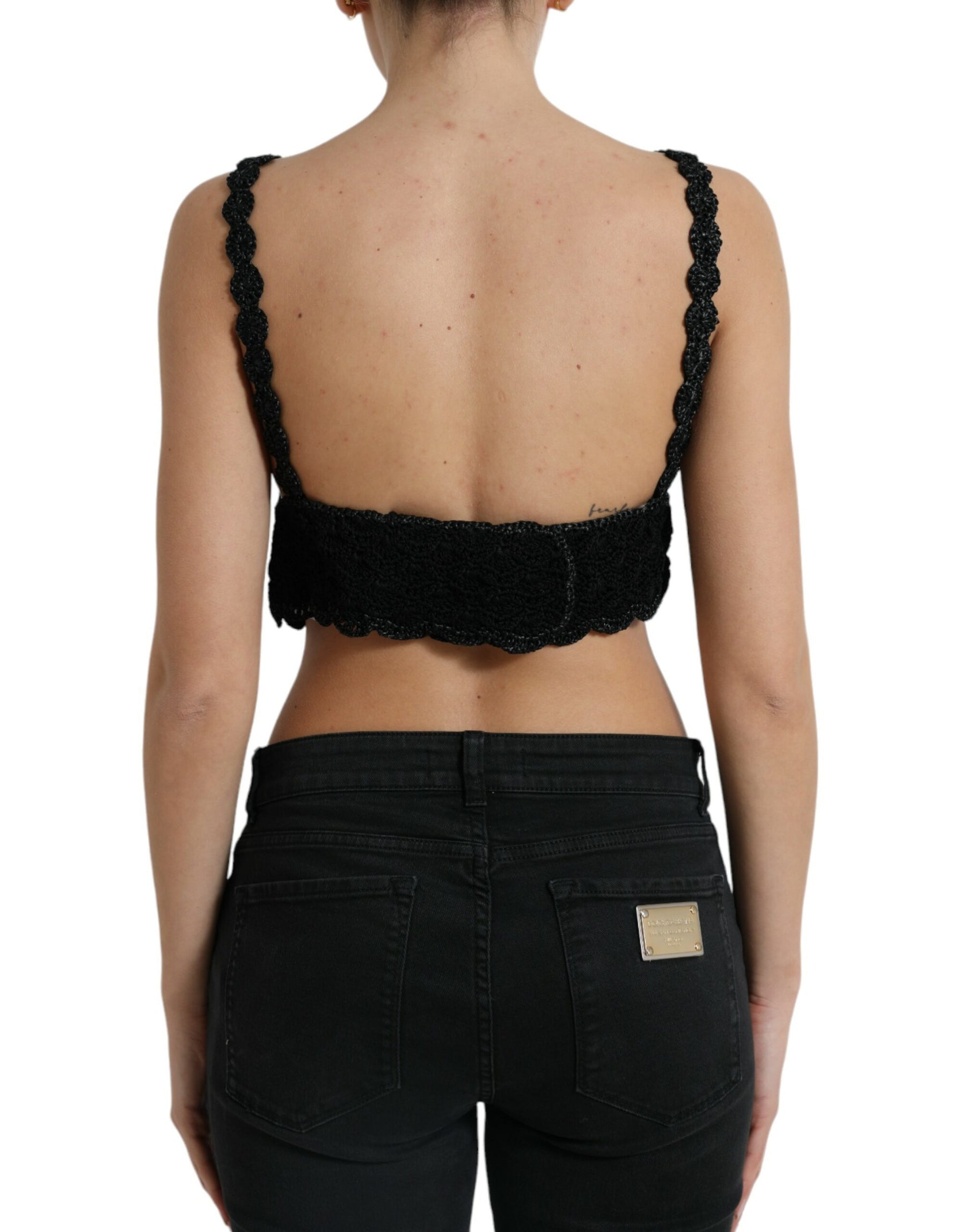 Dolce & Gabbana Black Cotton Bustier Cropped Crochet Tank Top | Regal Royce