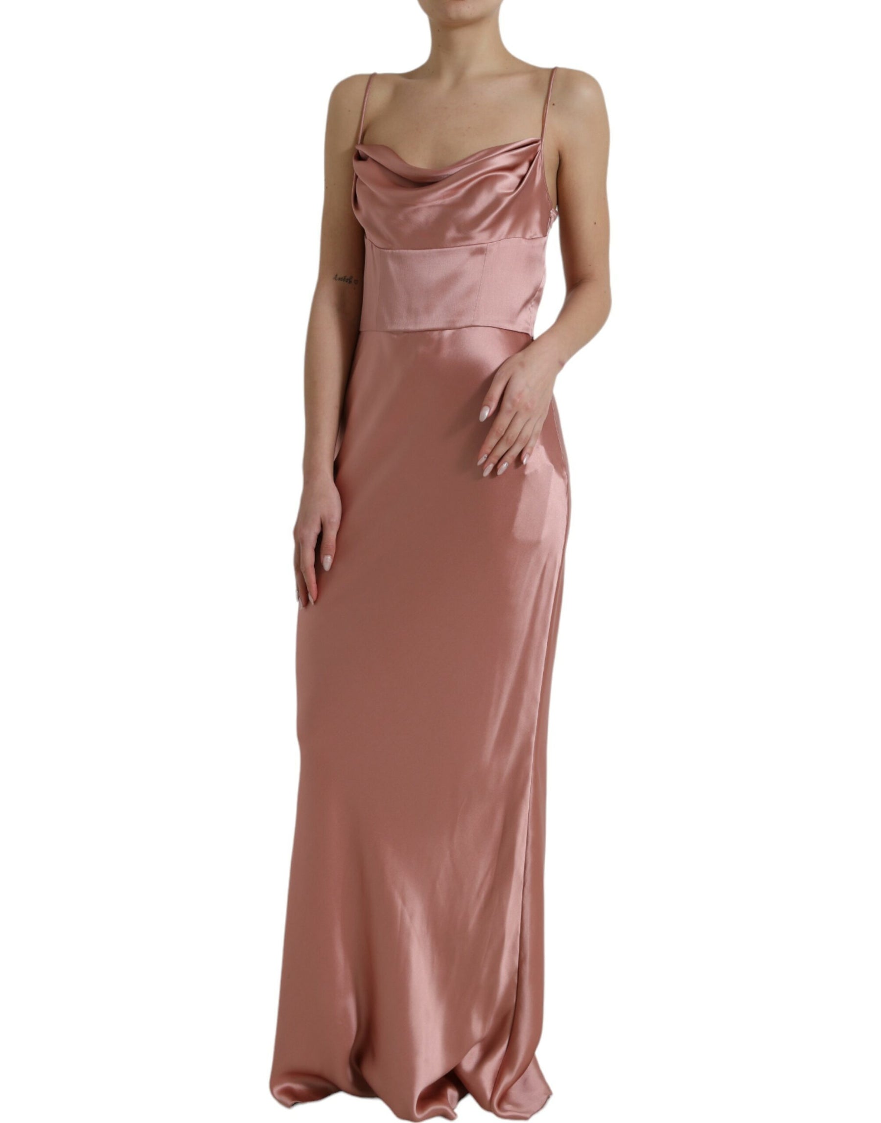 Dolce & Gabbana Pink Silk Spaghetti Straps Long Gown Dress | Regal Royce