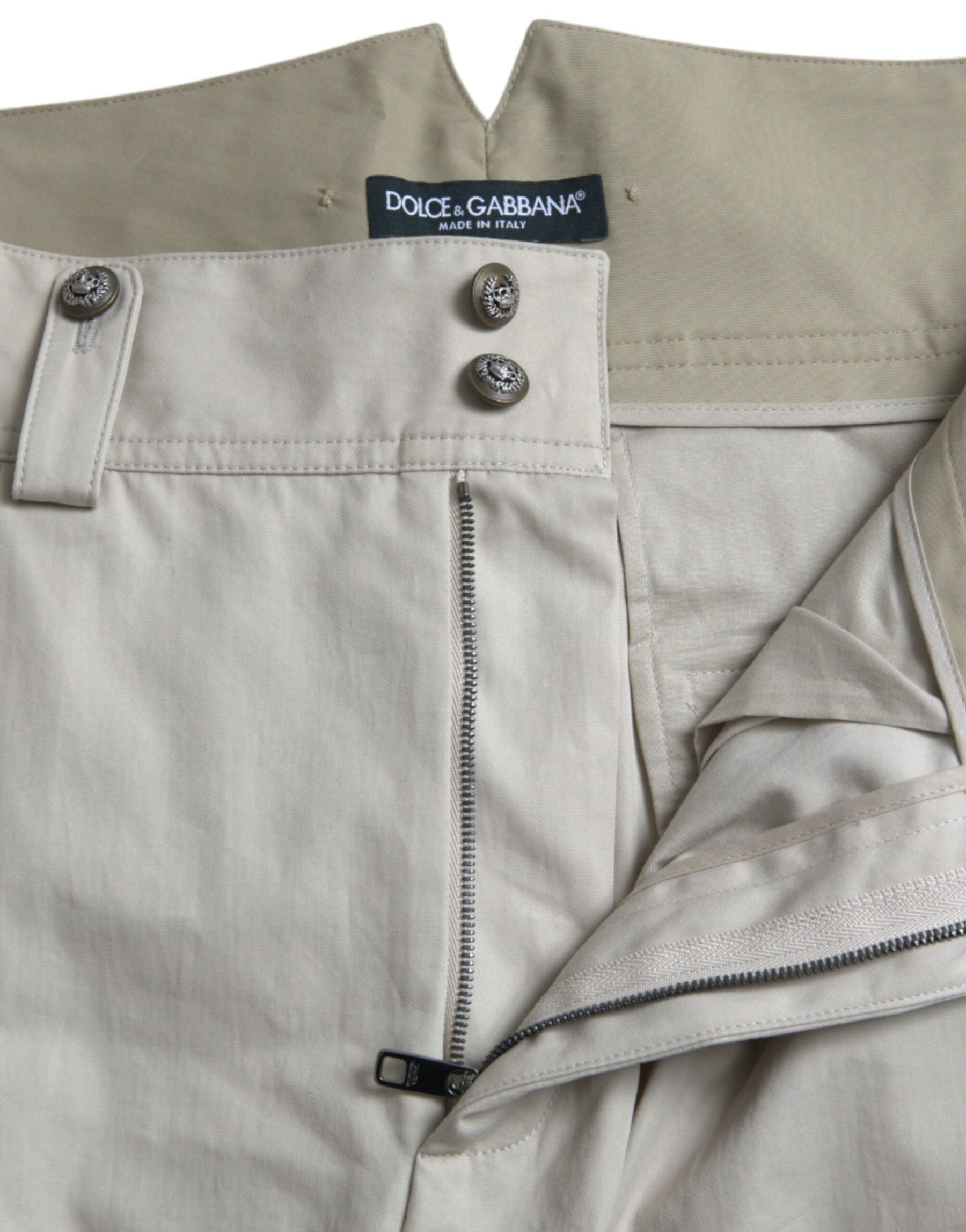 Dolce & Gabbana Beige Cotton High Waist Tapered Pants | Regal Royce