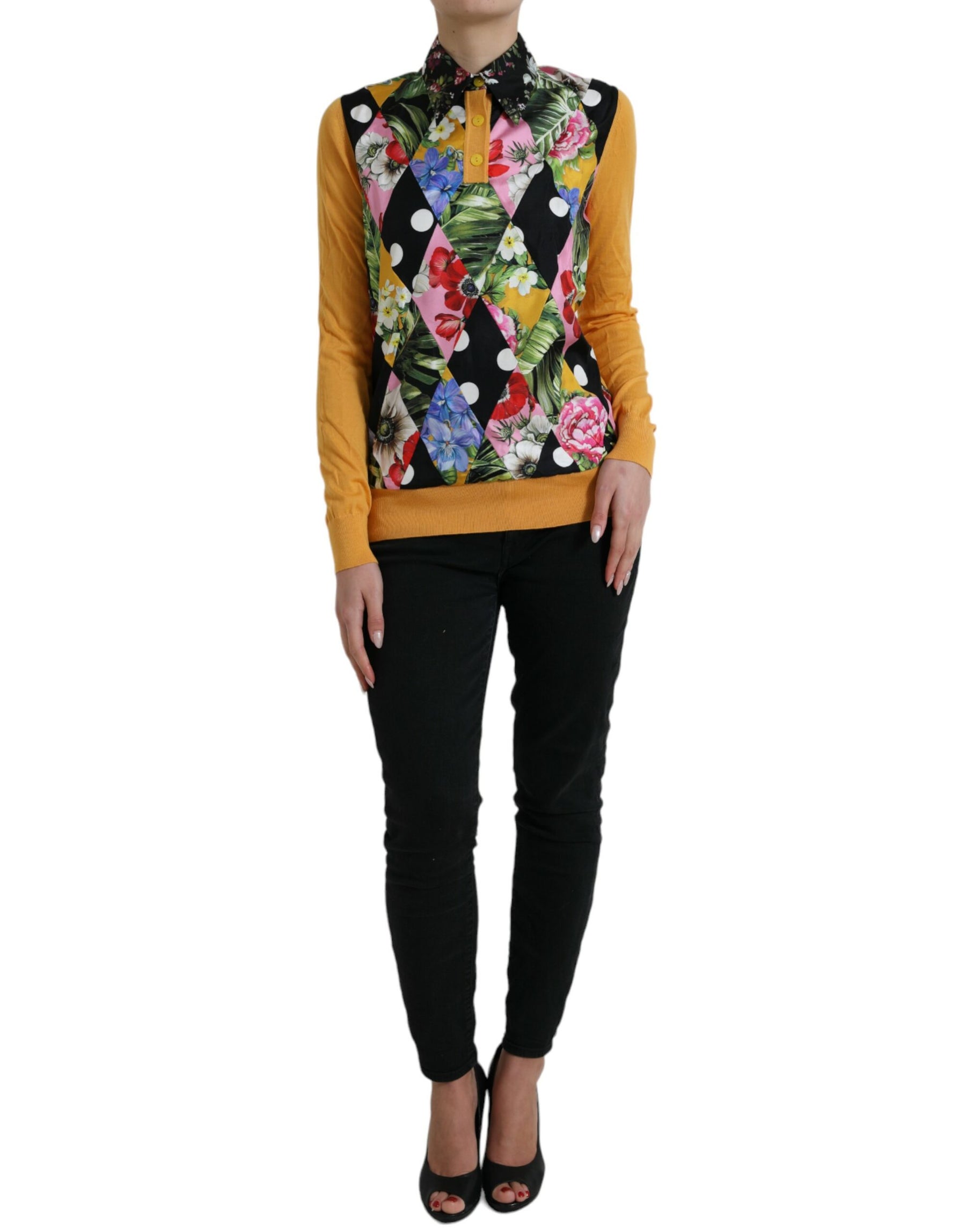 Dolce & Gabbana Multicolor Patchwork Cashmere Henley Sweater | Regal Royce