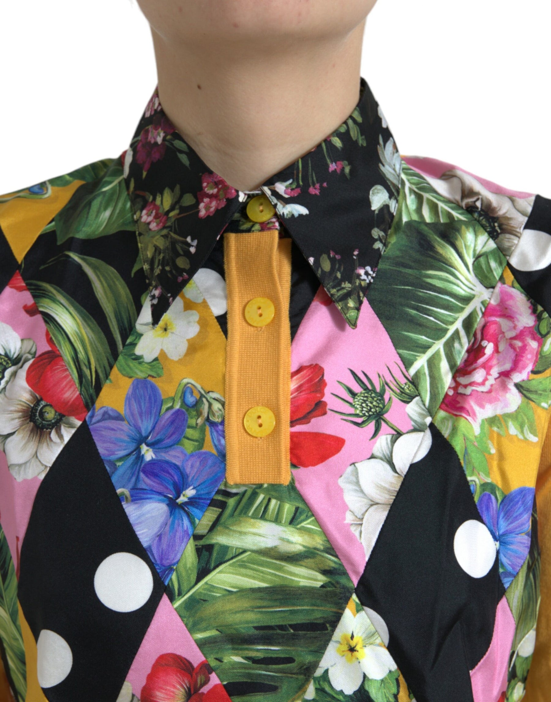 Dolce & Gabbana Multicolor Patchwork Cashmere Henley Sweater | Regal Royce