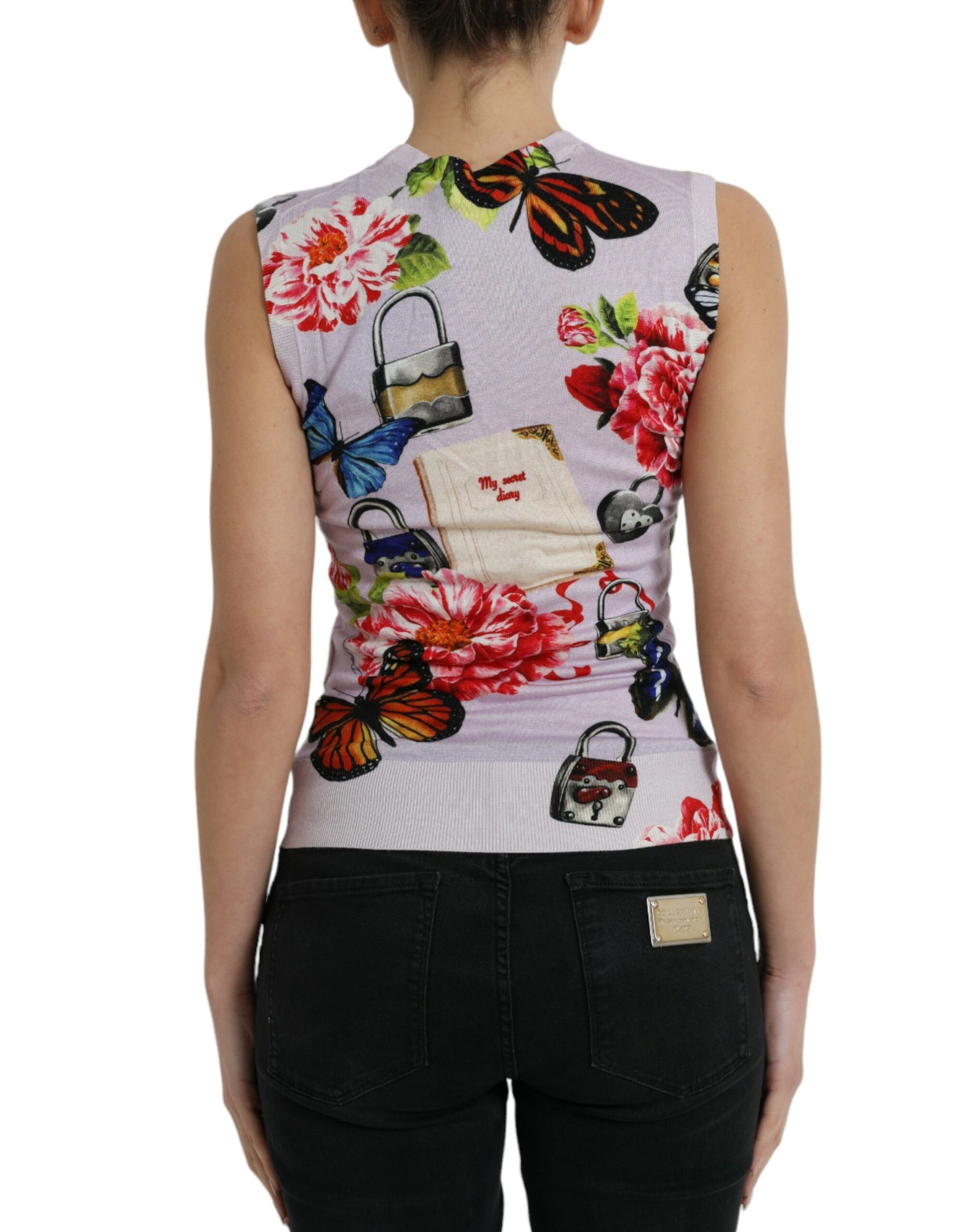 Dolce & Gabbana Multicolor Floral Padlock Butterfly Tank Top | Regal Royce