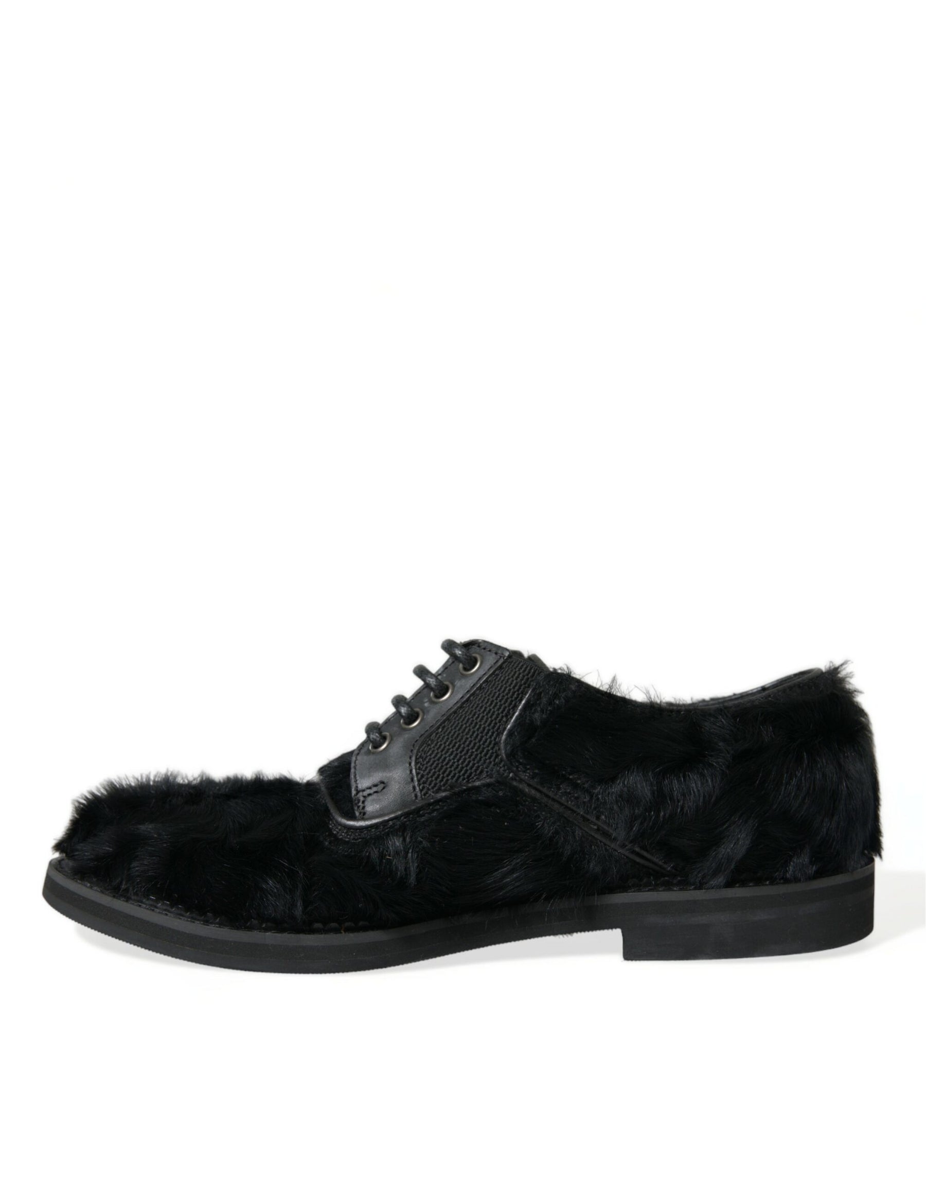 Dolce & Gabbana Black Fur Leather Lace Up Derby Dress Shoes | Regal Royce
