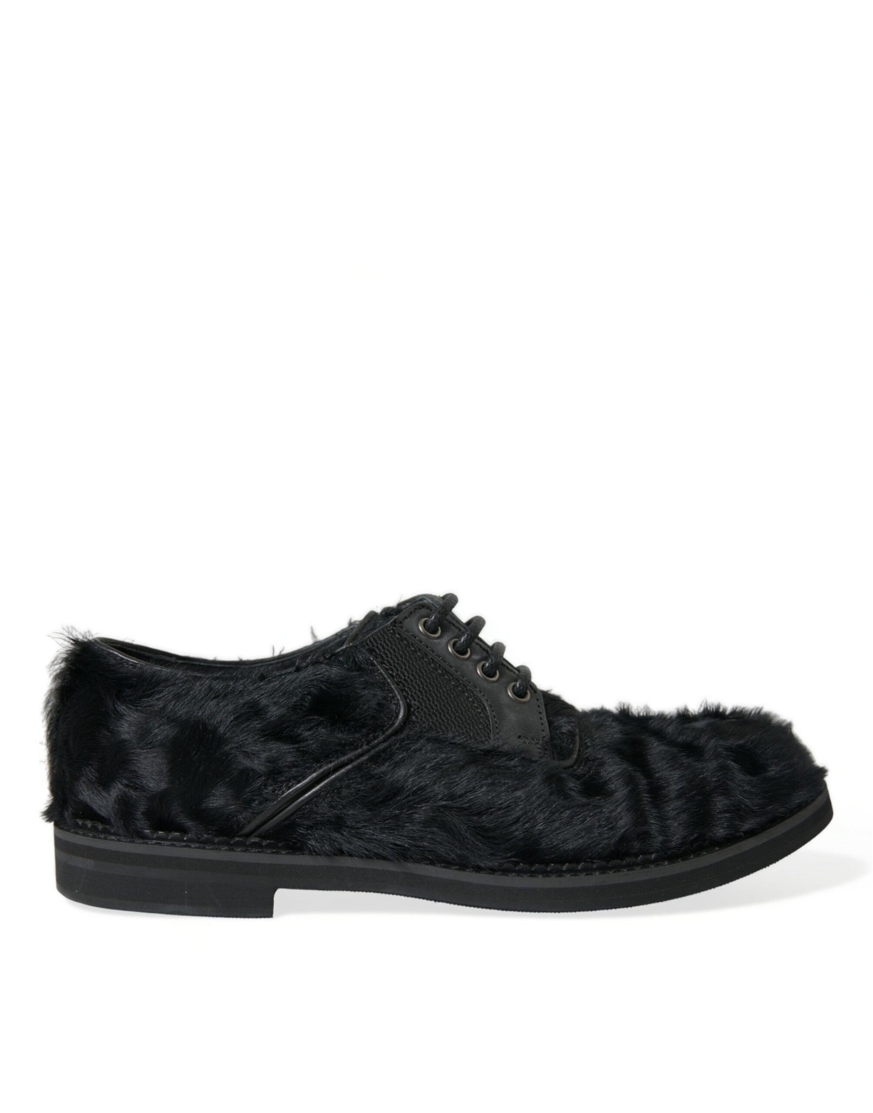 Dolce & Gabbana Black Fur Leather Lace Up Derby Dress Shoes | Regal Royce