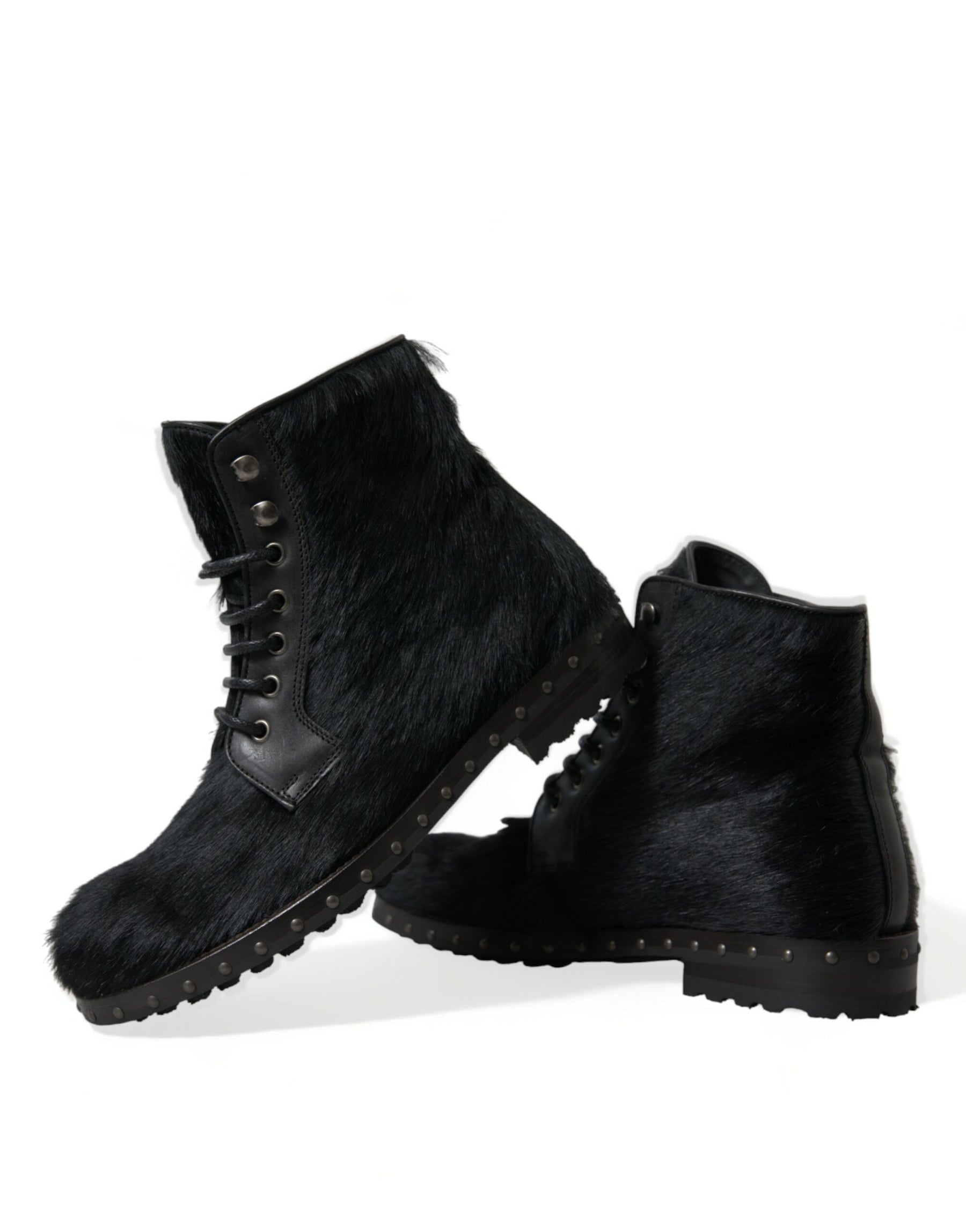 Dolce & Gabbana Black Pony Style Leather Mid Calf Boots Shoes | Regal Royce