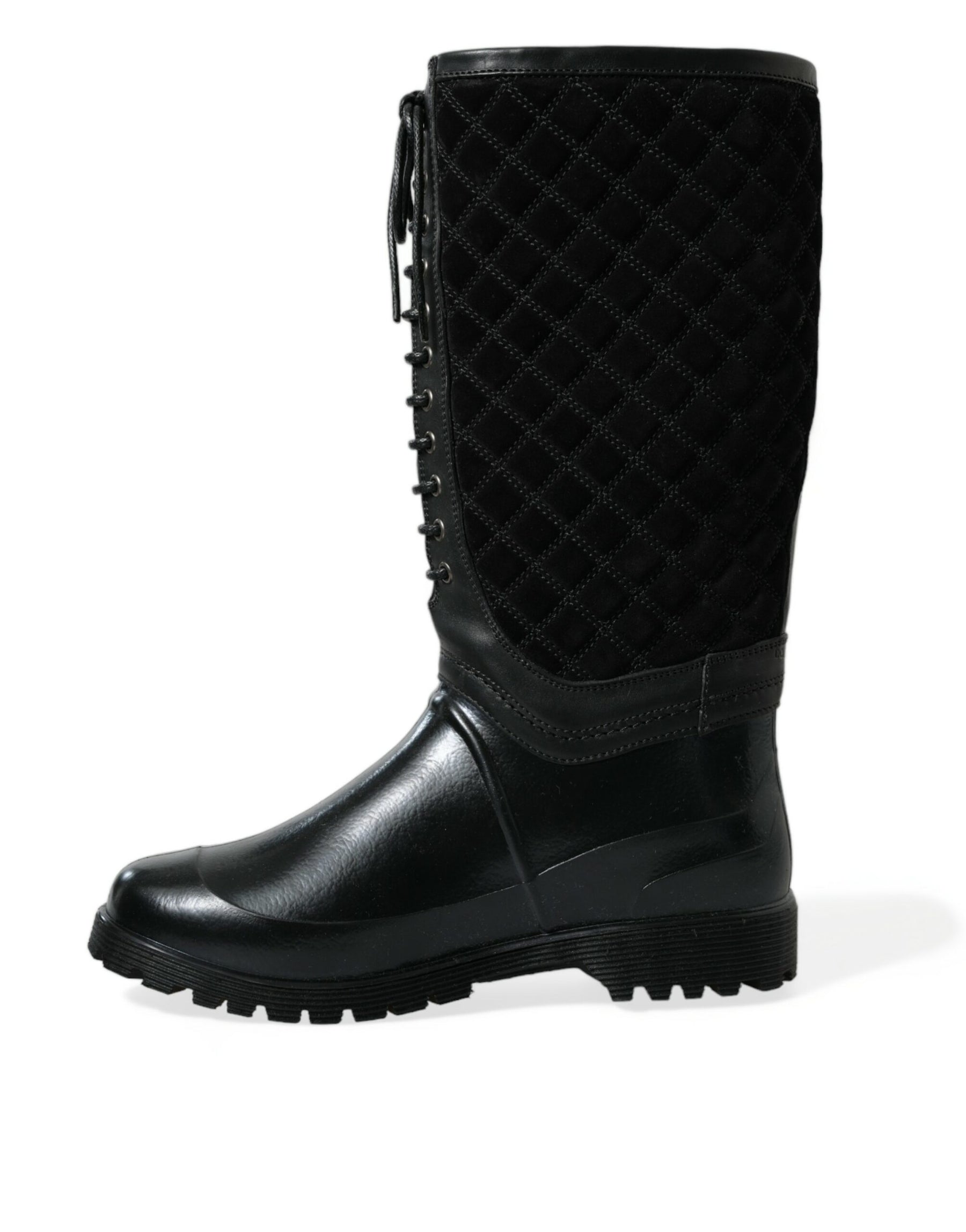 Dolce & Gabbana Black Chioggia Rubber Suede Rain Boots Shoes | Regal Royce