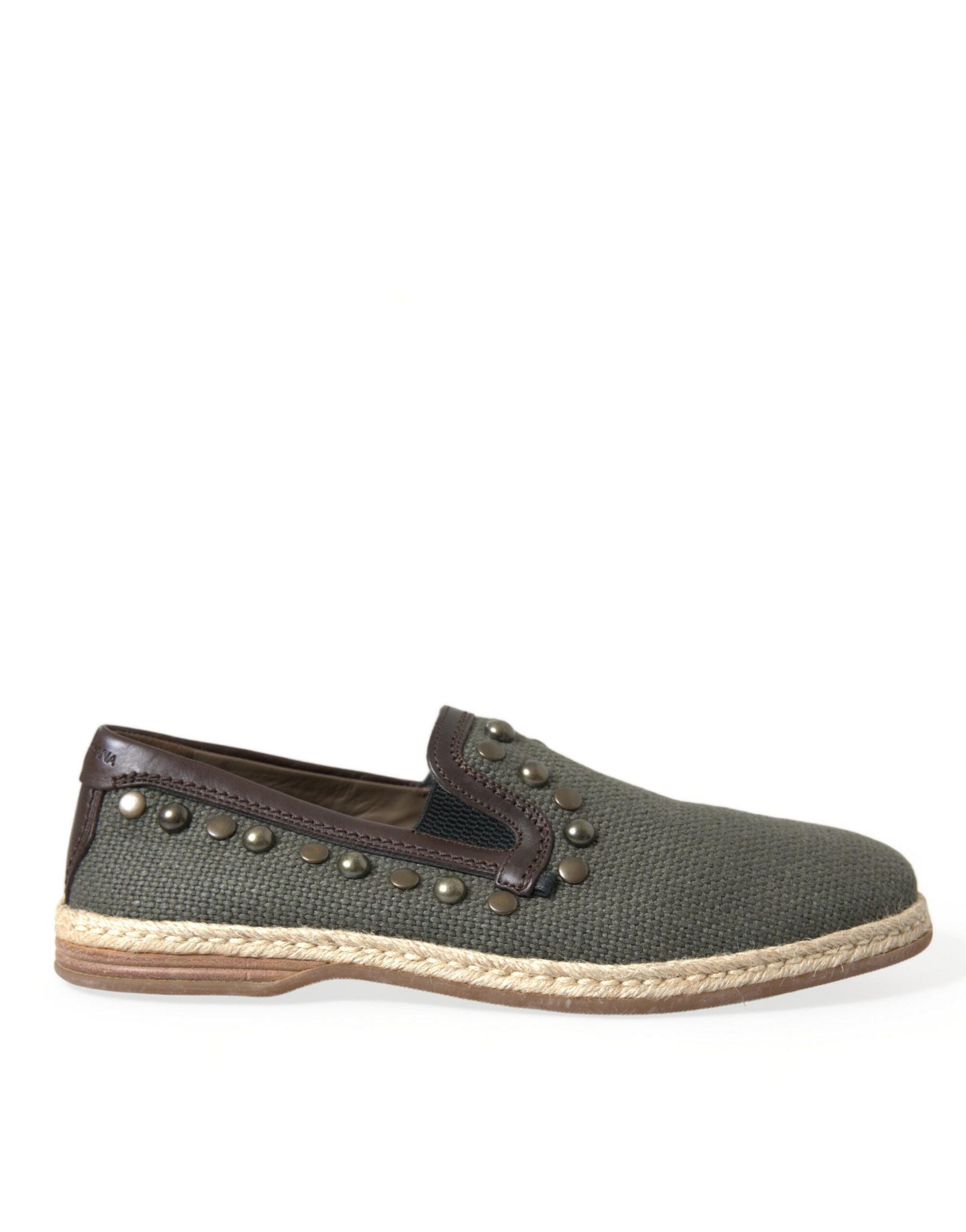 Dolce & Gabbana Gray Linen Leather Studded Loafers Shoes | Regal Royce