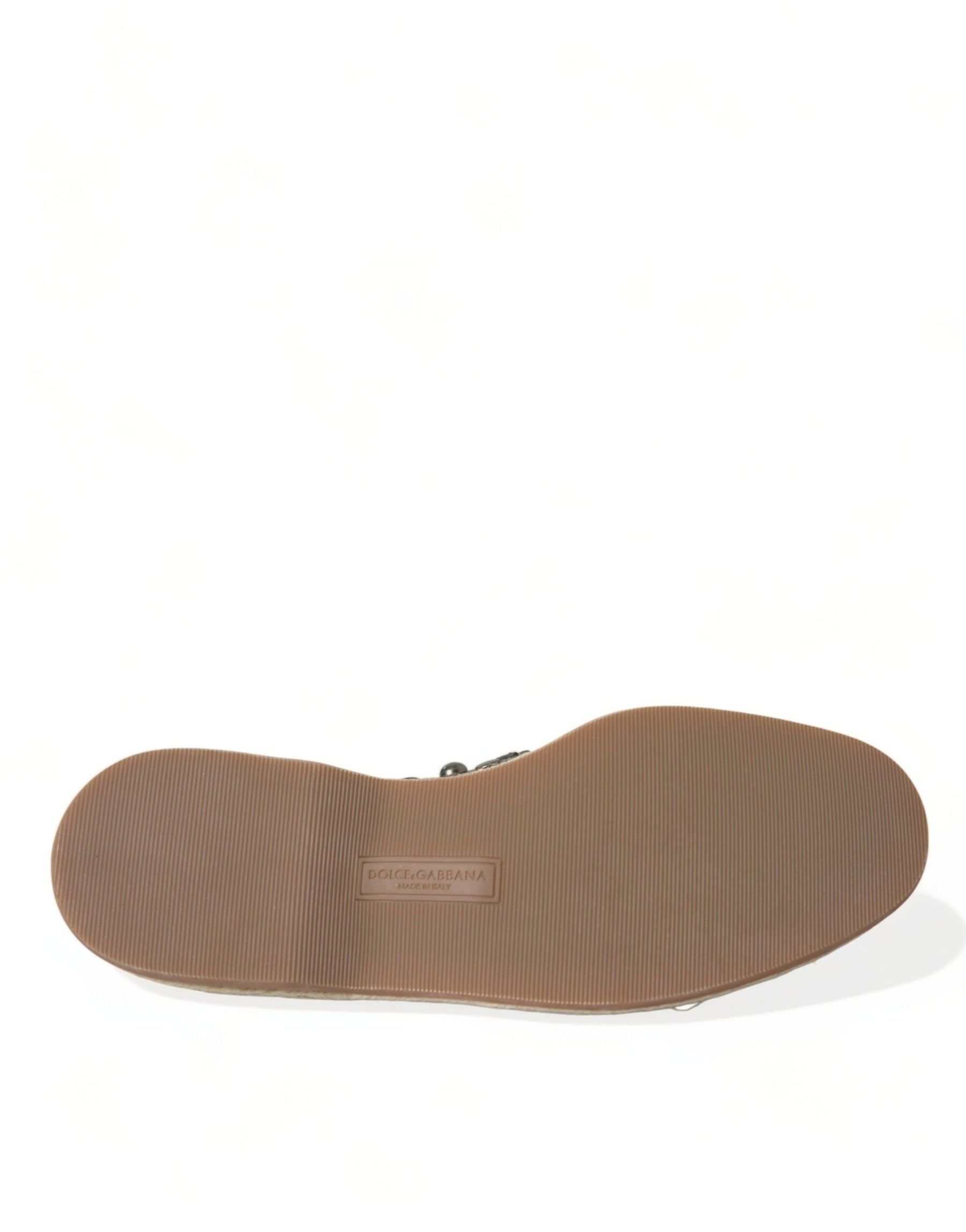 Dolce & Gabbana Gray Linen Leather Studded Loafers Shoes | Regal Royce