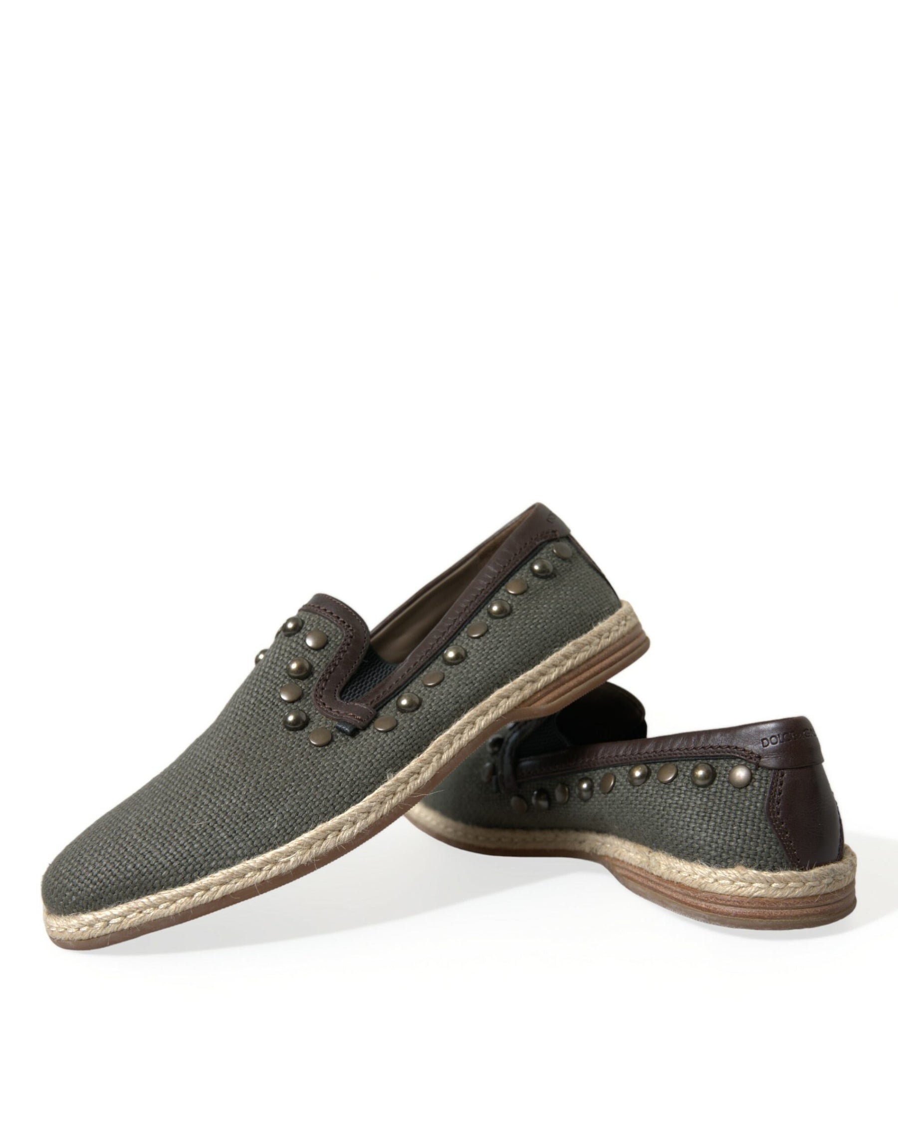 Dolce & Gabbana Gray Linen Leather Studded Loafers Shoes | Regal Royce