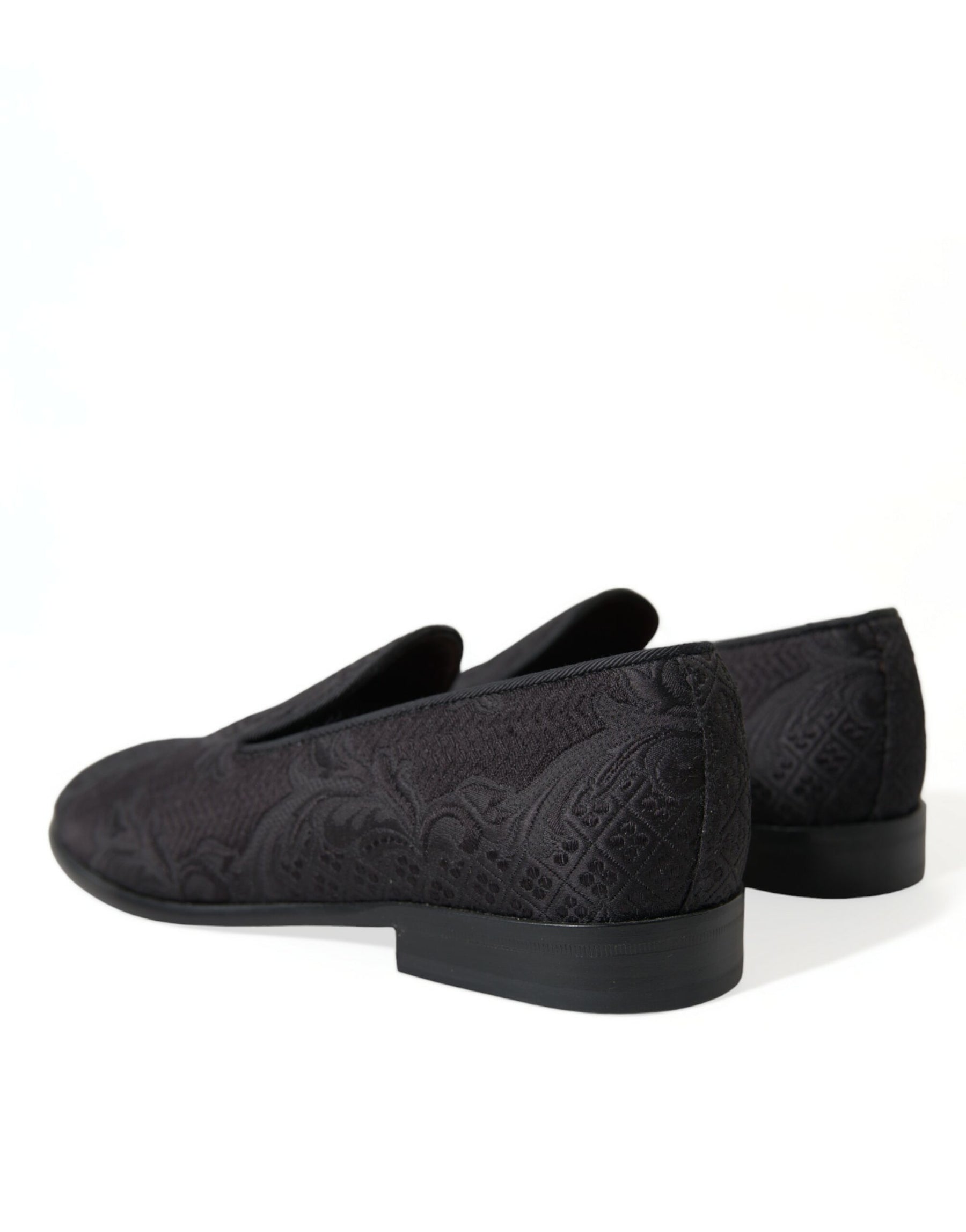 Dolce & Gabbana Black Brocade Men Slip On Loafer Dress Shoes | Regal Royce