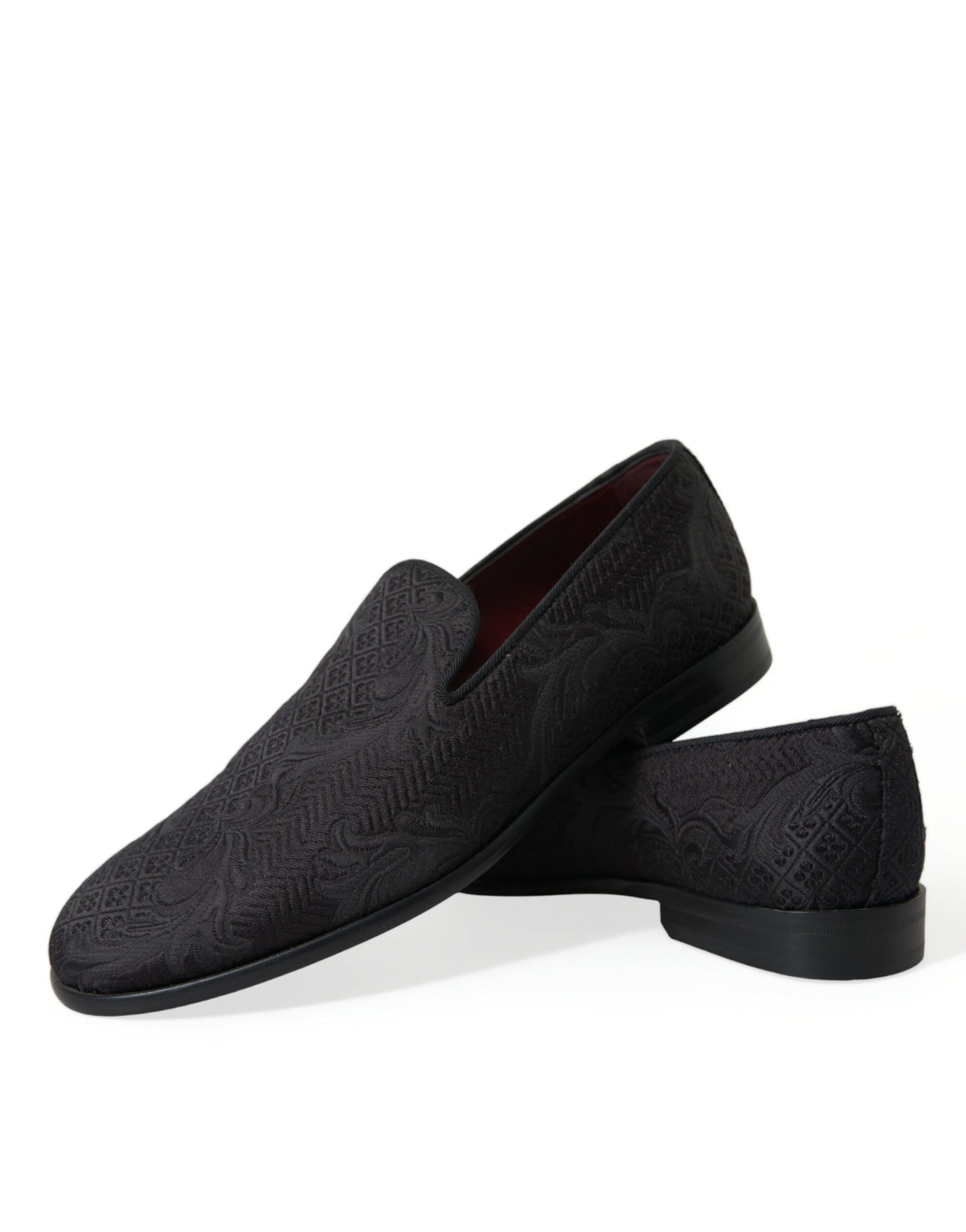 Dolce & Gabbana Black Brocade Men Slip On Loafer Dress Shoes | Regal Royce