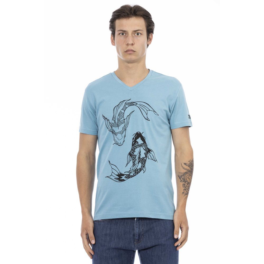 Trussardi Action Light Blue Cotton Men T-Shirt | Regal Royce