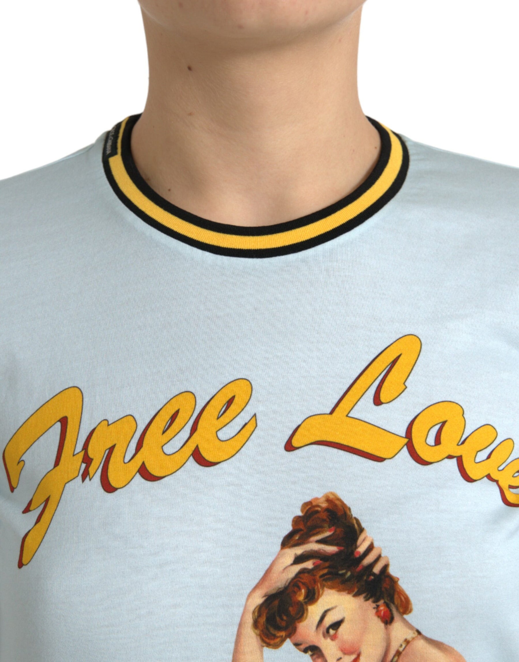 Dolce & Gabbana Light Blue Cotton Free Love Crew Neck T-shirt | Regal Royce