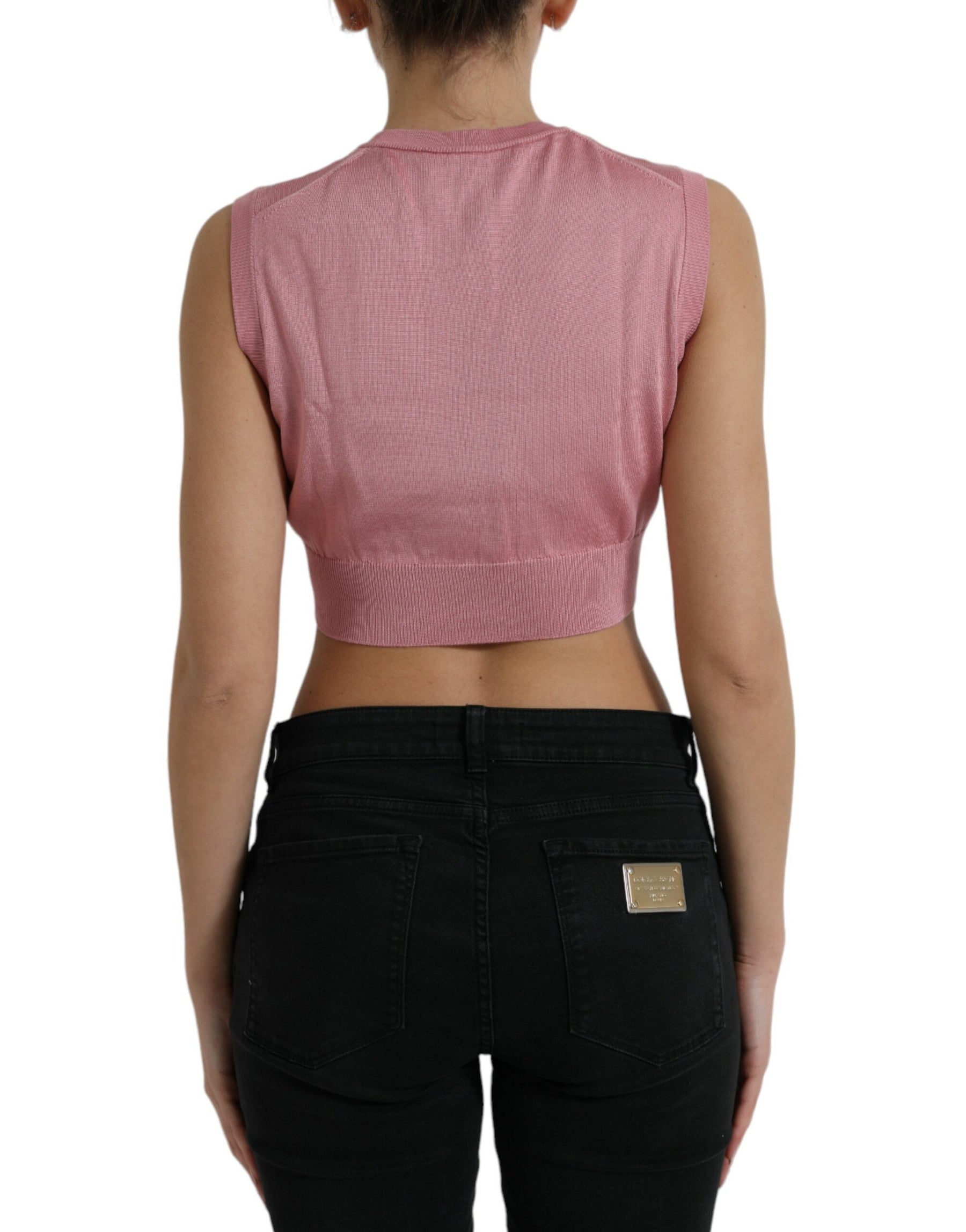 Dolce & Gabbana Pink Crew Neck Cropped Sleeveless Tank Top | Regal Royce