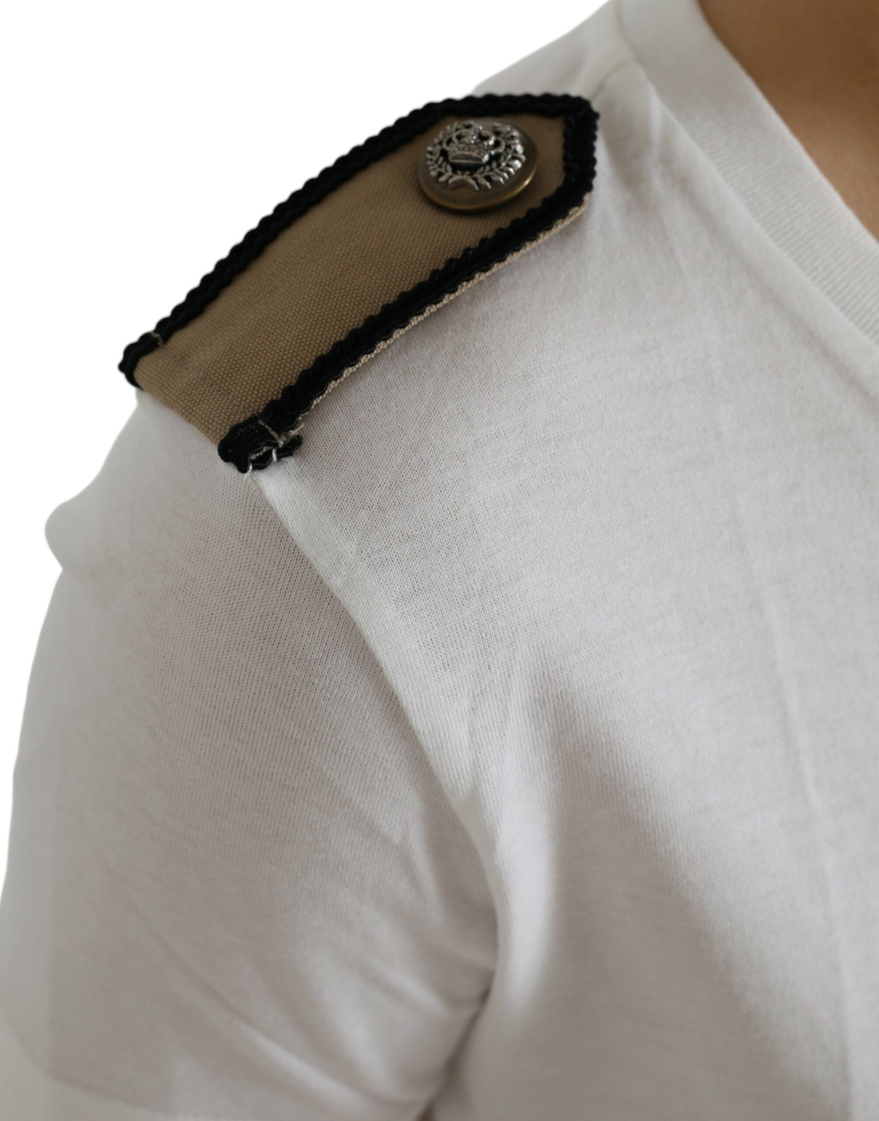 Dolce & Gabbana White Black Roses Crewneck Cotton T-shirt | Regal Royce