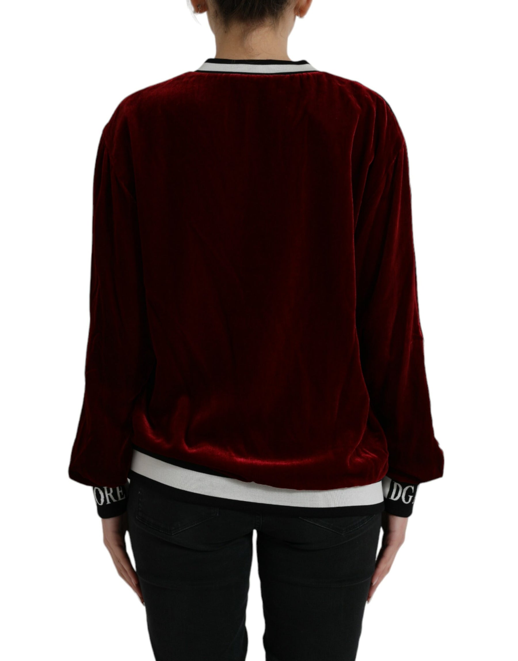 Dolce & Gabbana Bordeaux Velvet Round Neck Pullover Sweater | Regal Royce