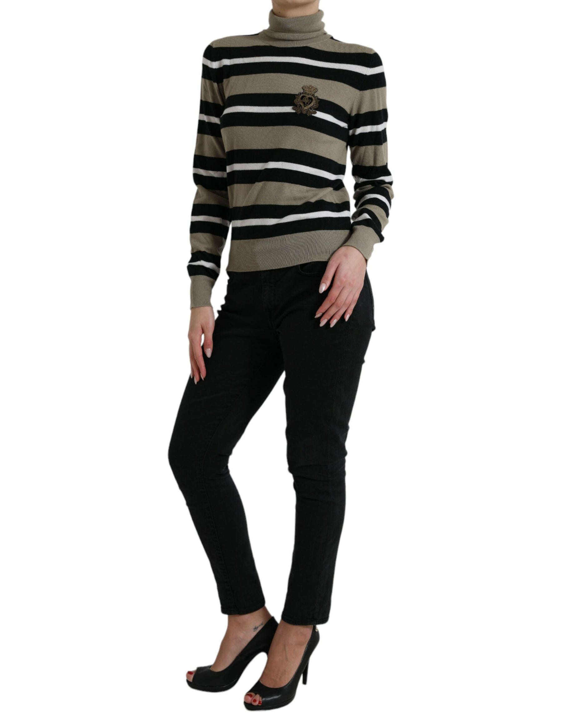 Dolce & Gabbana Multicolor Stripe Wool Logo Pullover Sweater | Regal Royce