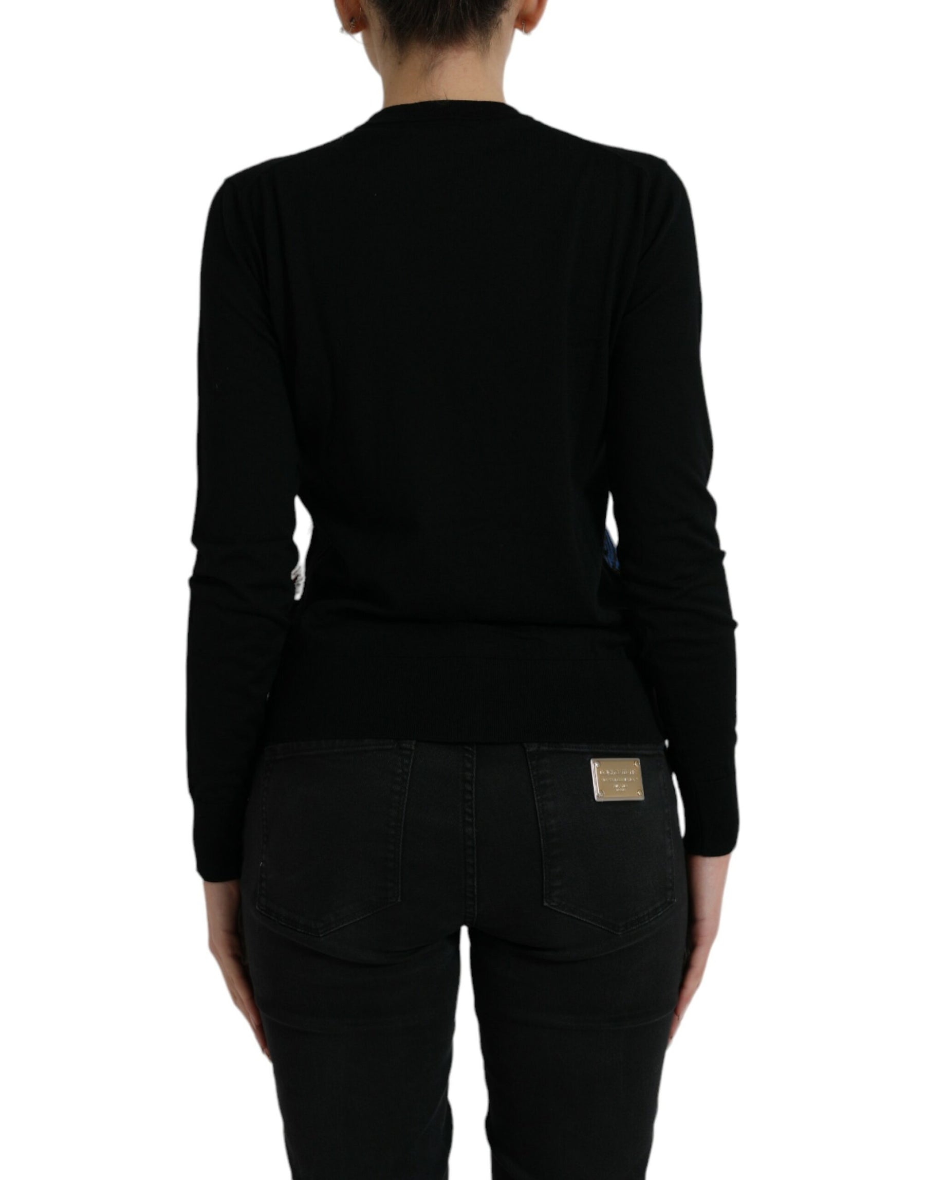 Dolce & Gabbana Black Bird Wool Long Sleeve Cardigan Sweater | Regal Royce