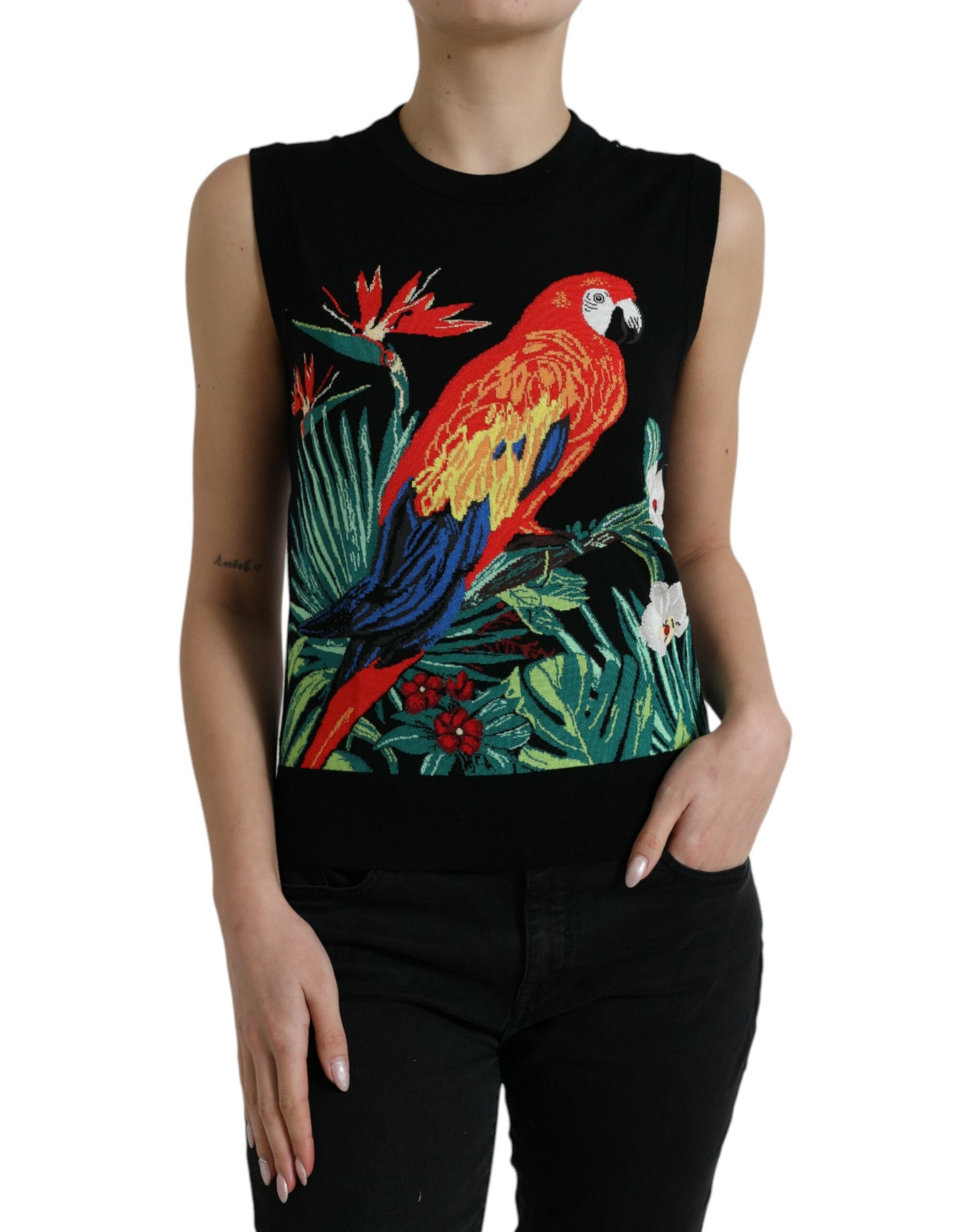 Dolce & Gabbana Black Jungle Crew Neck Sleeveless Tank Top | Regal Royce