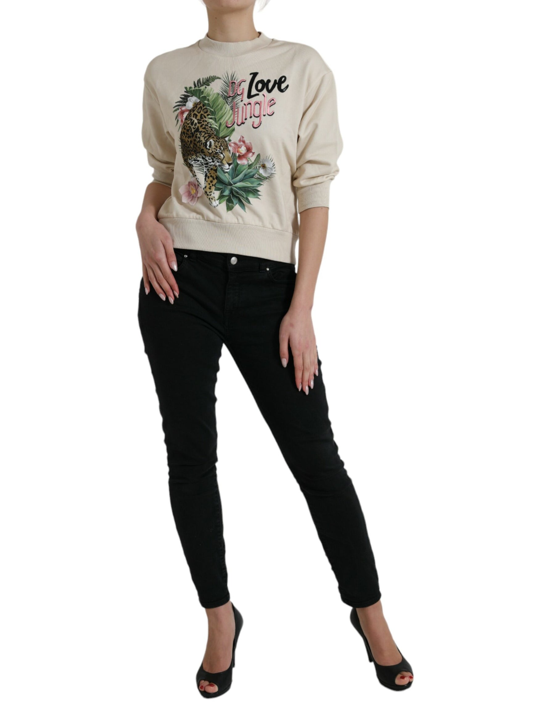 Dolce & Gabbana Beige Jungle Printed Cotton Pullover Sweater | Regal Royce