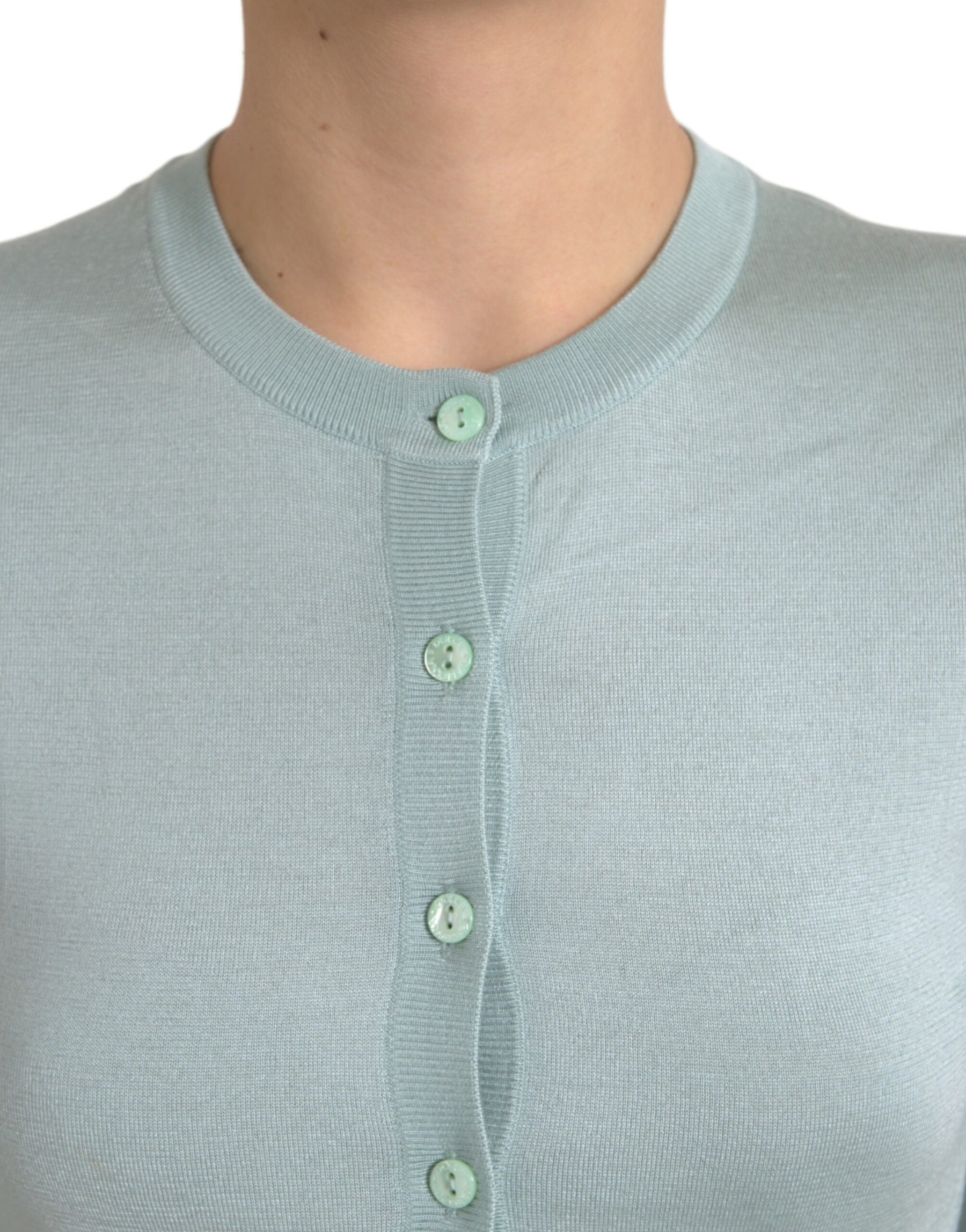 Dolce & Gabbana Light Blue Silk Crew Neck Cardigan Sweater | Regal Royce