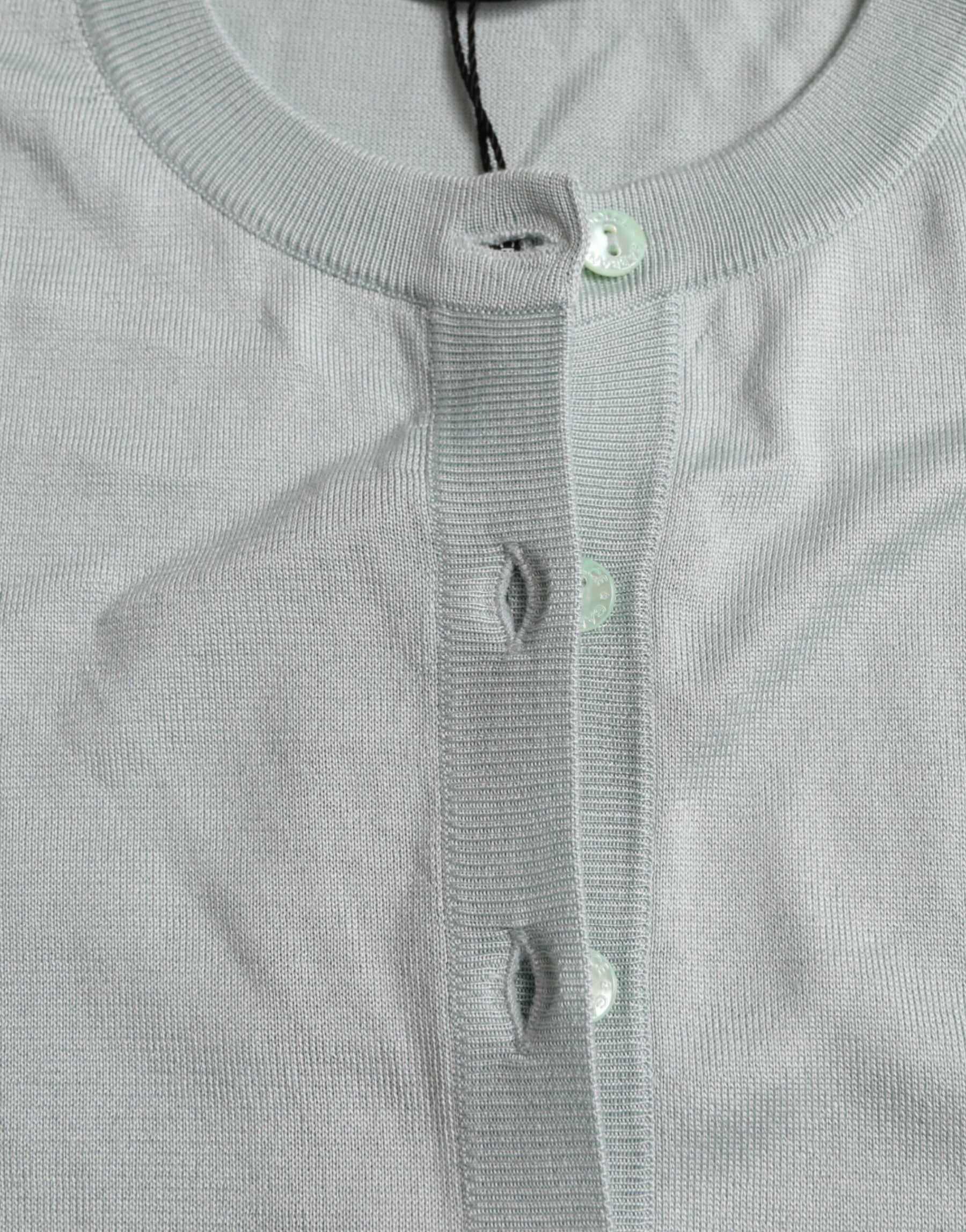 Dolce & Gabbana Light Blue Silk Crew Neck Cardigan Sweater | Regal Royce