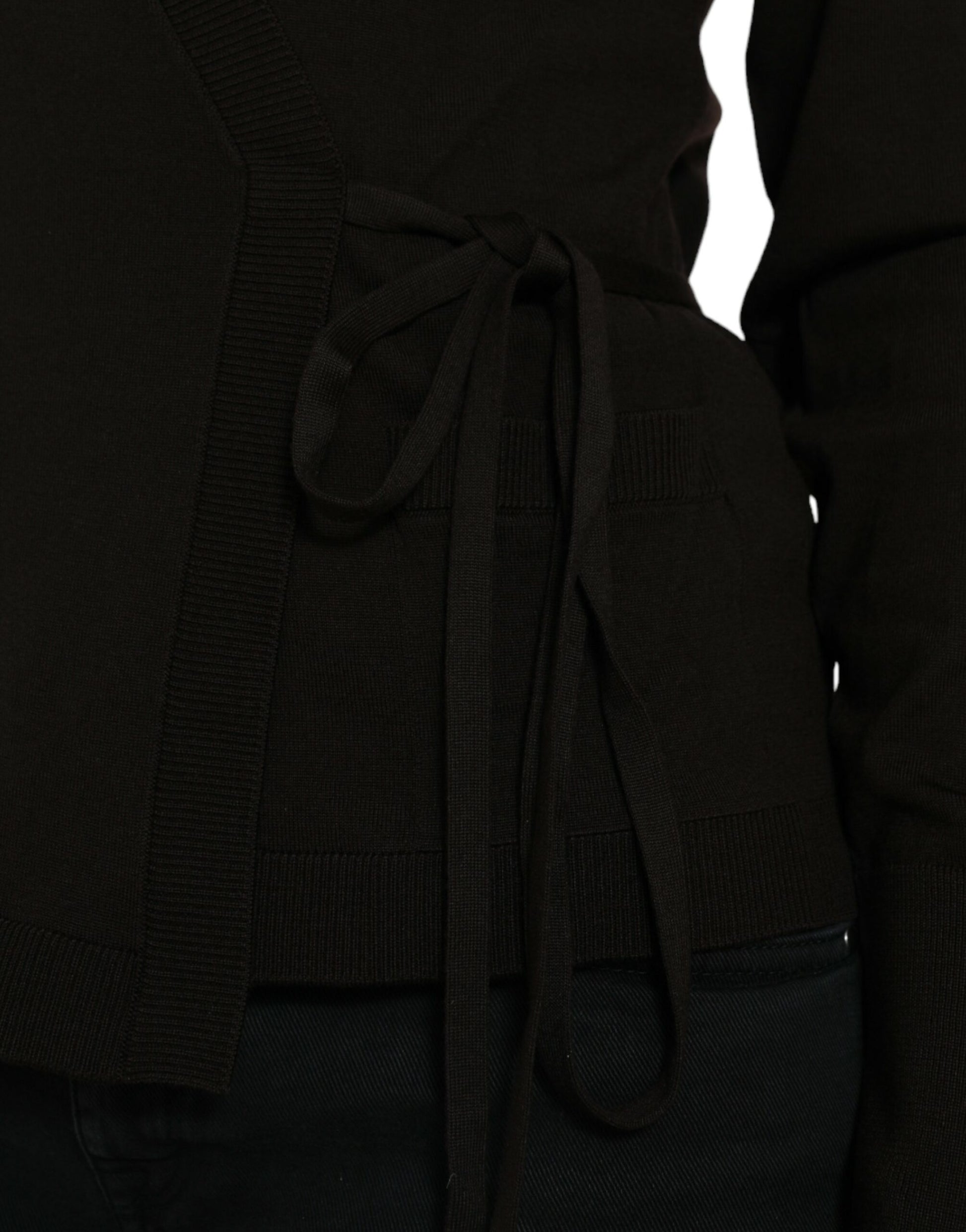Dolce & Gabbana Black Wool V-neck Crossed Cardigan Sweater