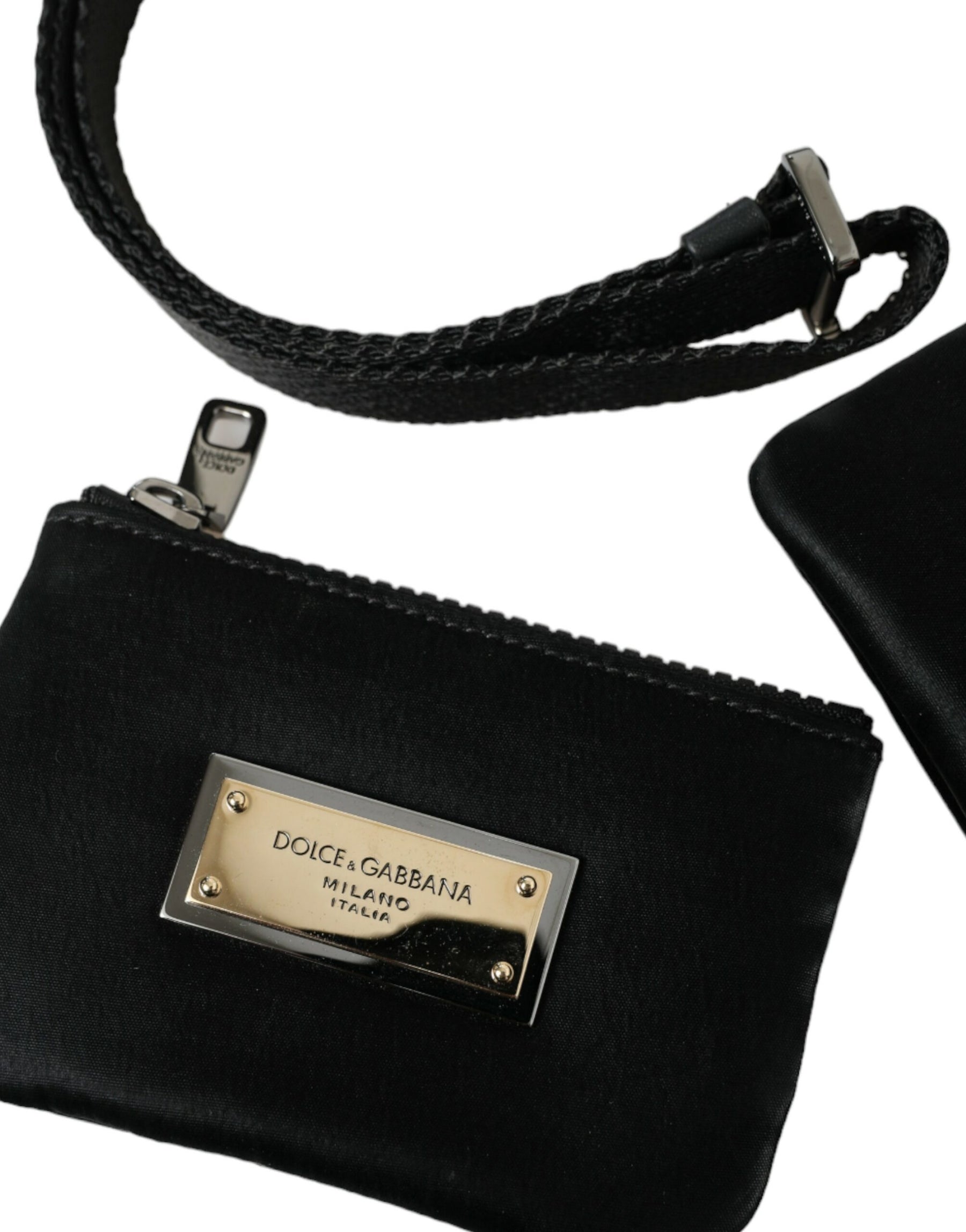 Dolce & Gabbana Black Nylon Logo Plaque Keyring Pouch Clutch Bag | Regal Royce