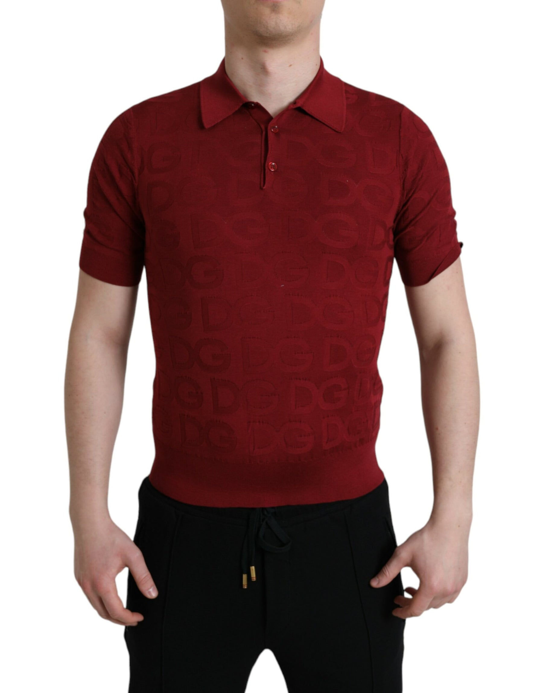 Dolce & Gabbana Maroon Collared Short Sleeve Silk T-shirt | Regal Royce