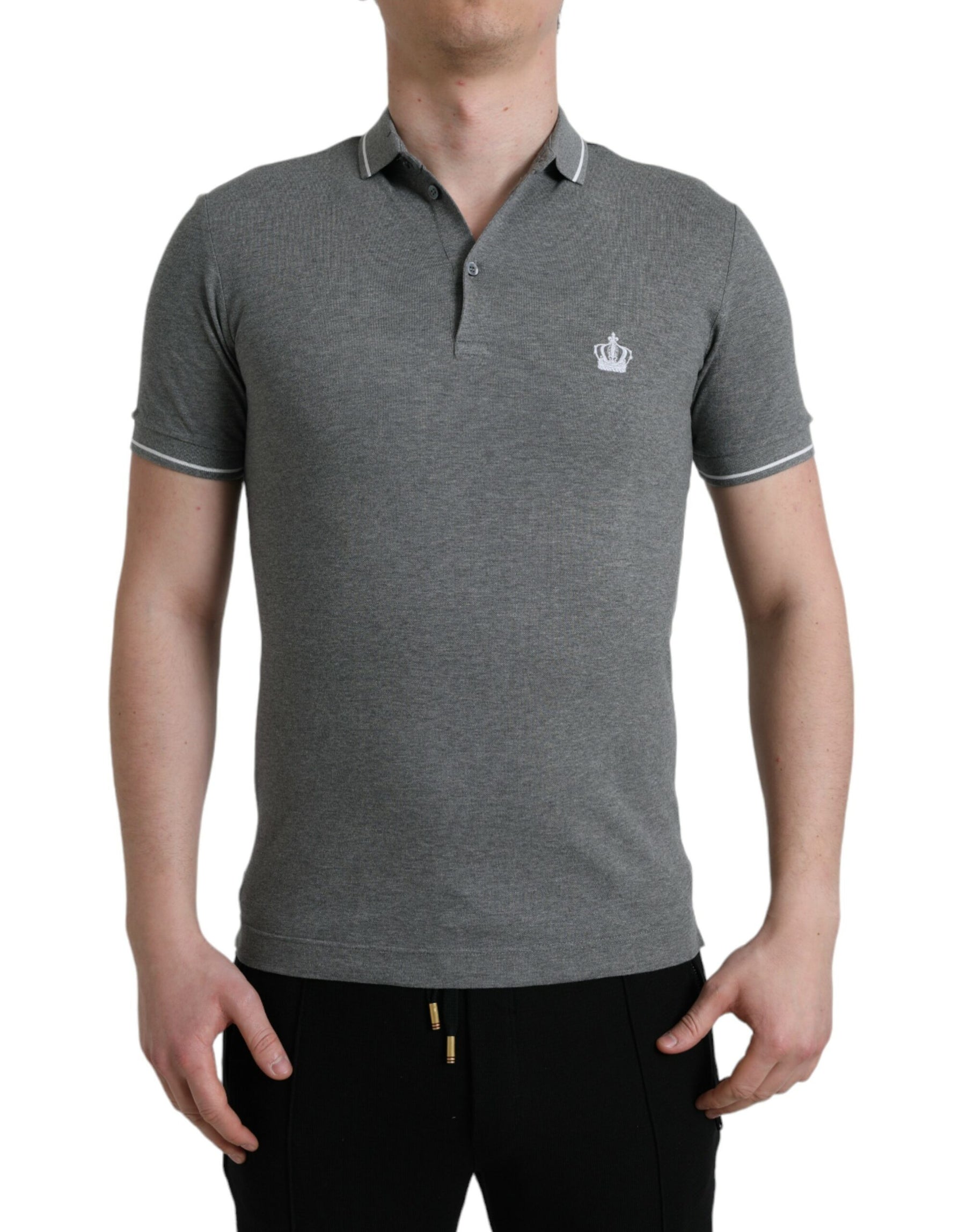 Dolce & Gabbana Gray Collared Short Sleeve Crown T-shirt | Regal Royce