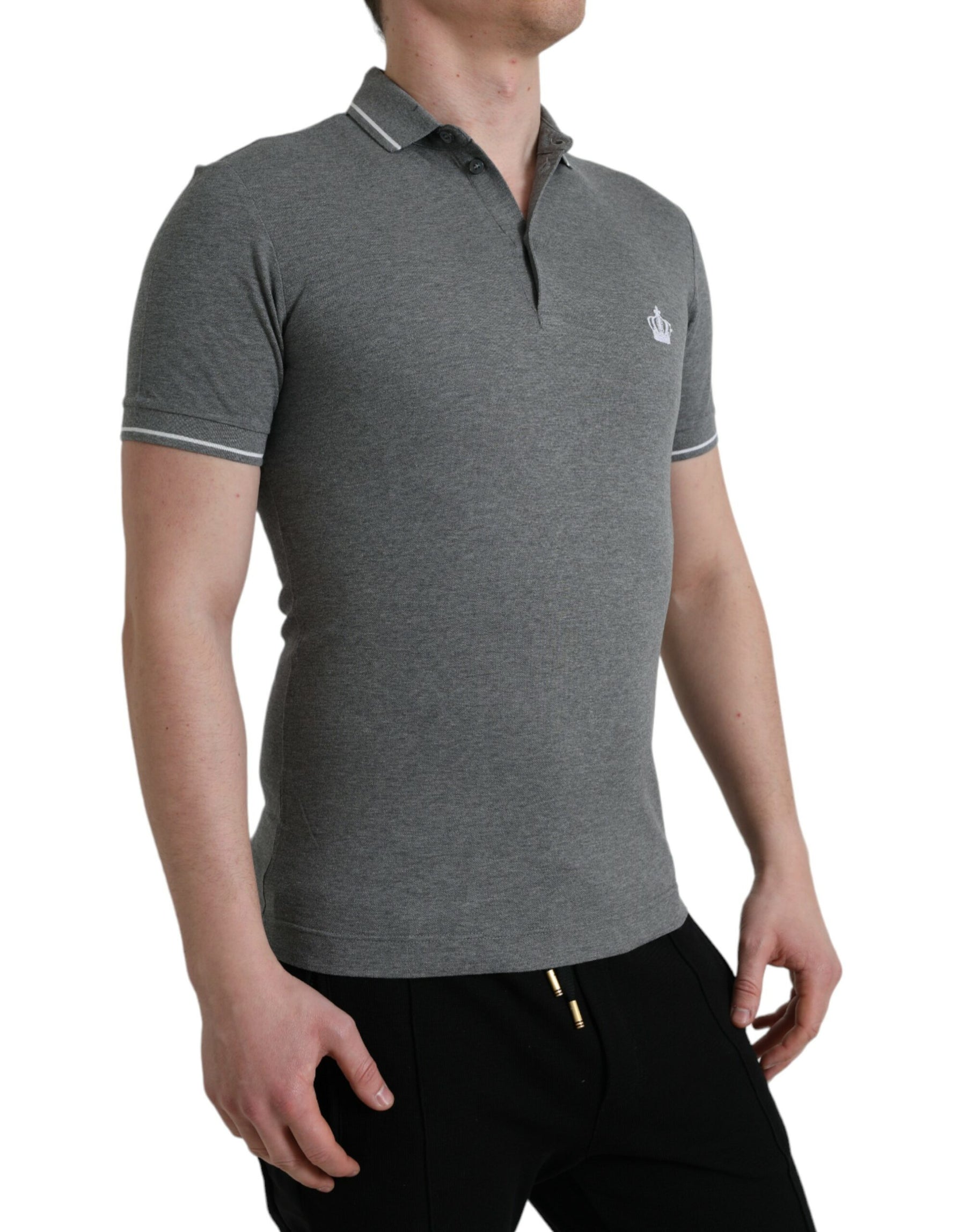 Dolce & Gabbana Gray Collared Short Sleeve Crown T-shirt | Regal Royce