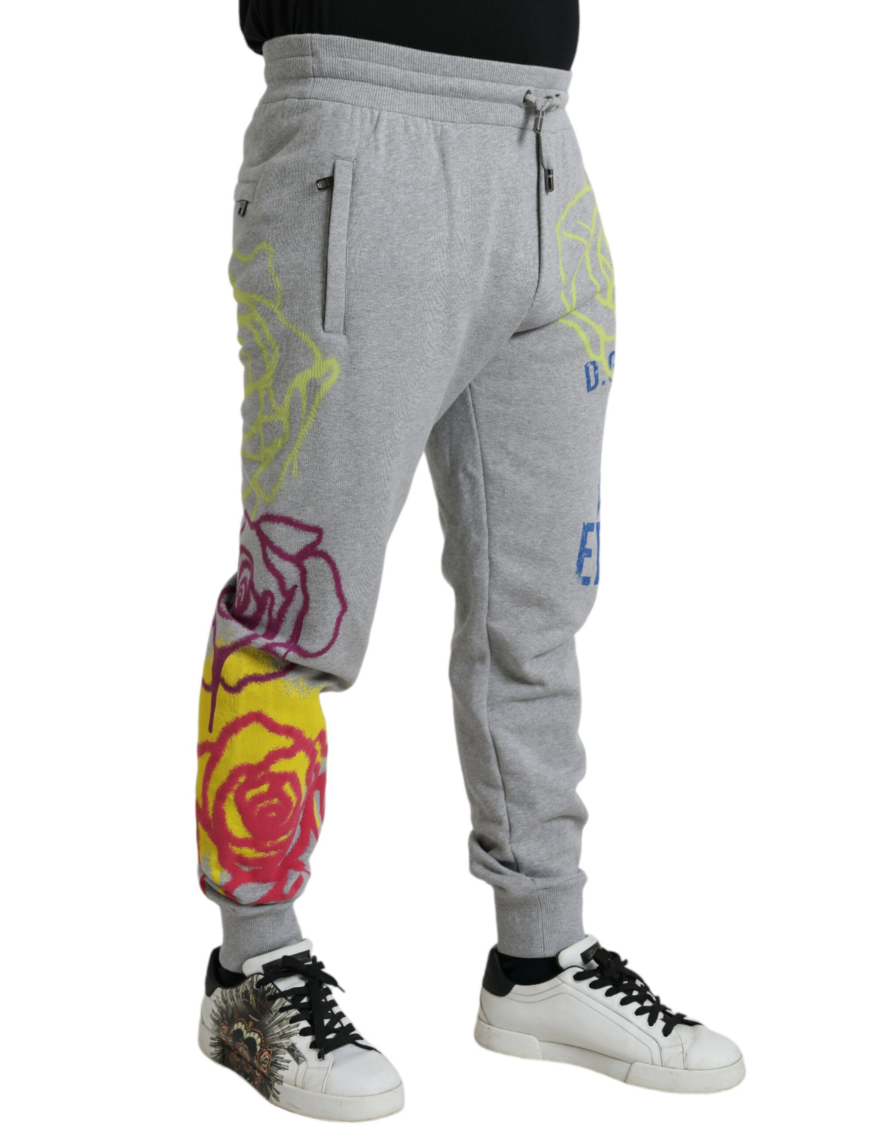 Dolce & Gabbana Gray Cotton Graffiti Sweatpants Jogger Pants | Regal Royce