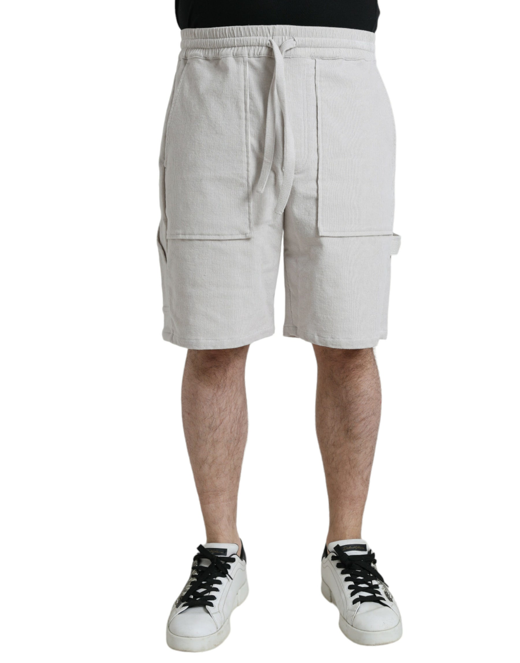 Dolce & Gabbana Beige Cotton Corduroy Logo Bermuda Shorts | Regal Royce