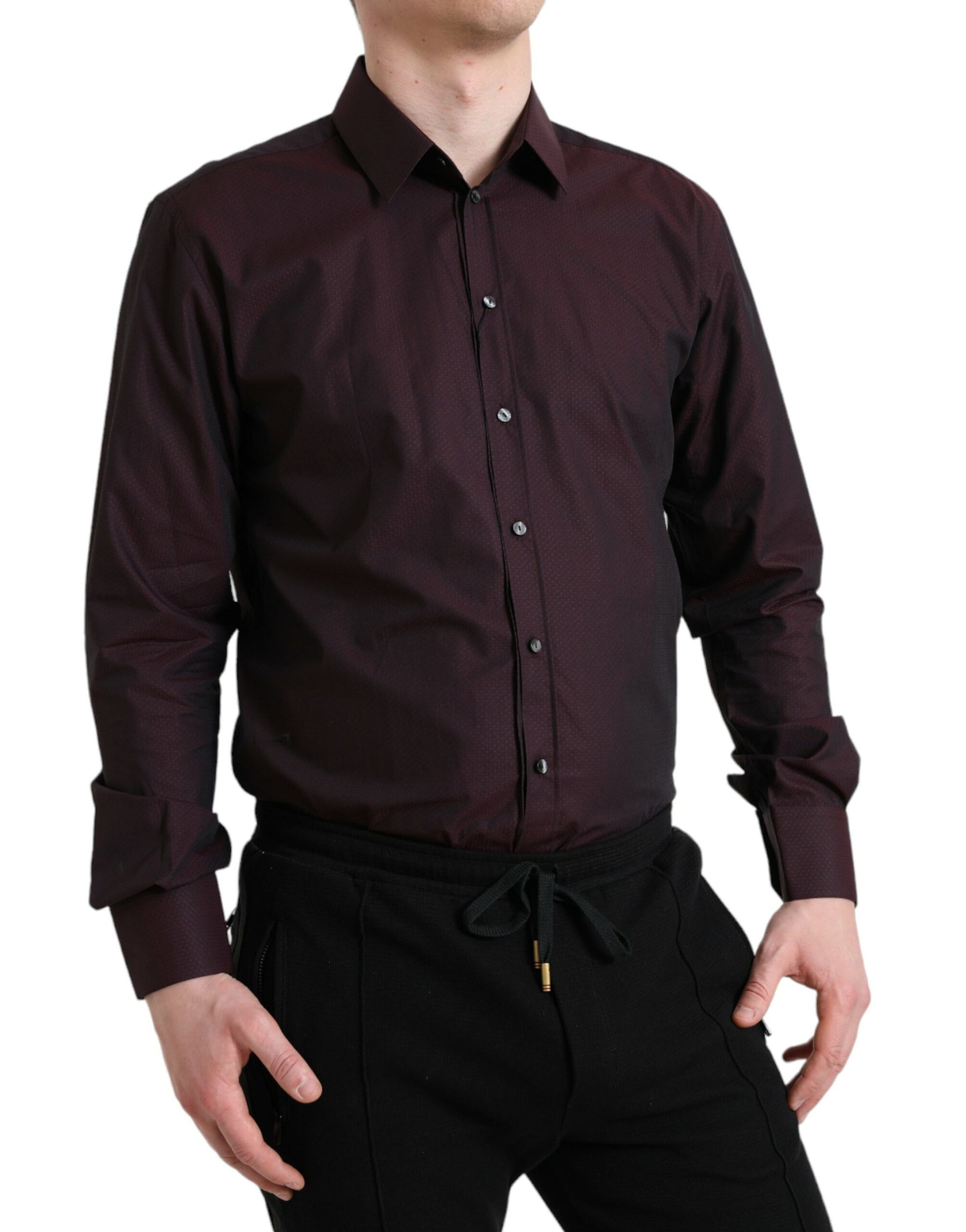 Dolce & Gabbana Maroon Jacquard Formal Dress MARTINI Shirt | Regal Royce