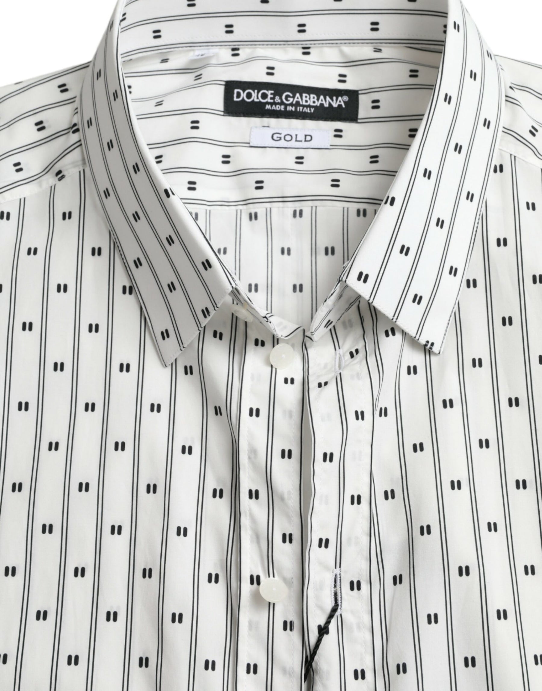 Dolce & Gabbana White Patterned Men GOLD Formal Dress Shirt | Regal Royce