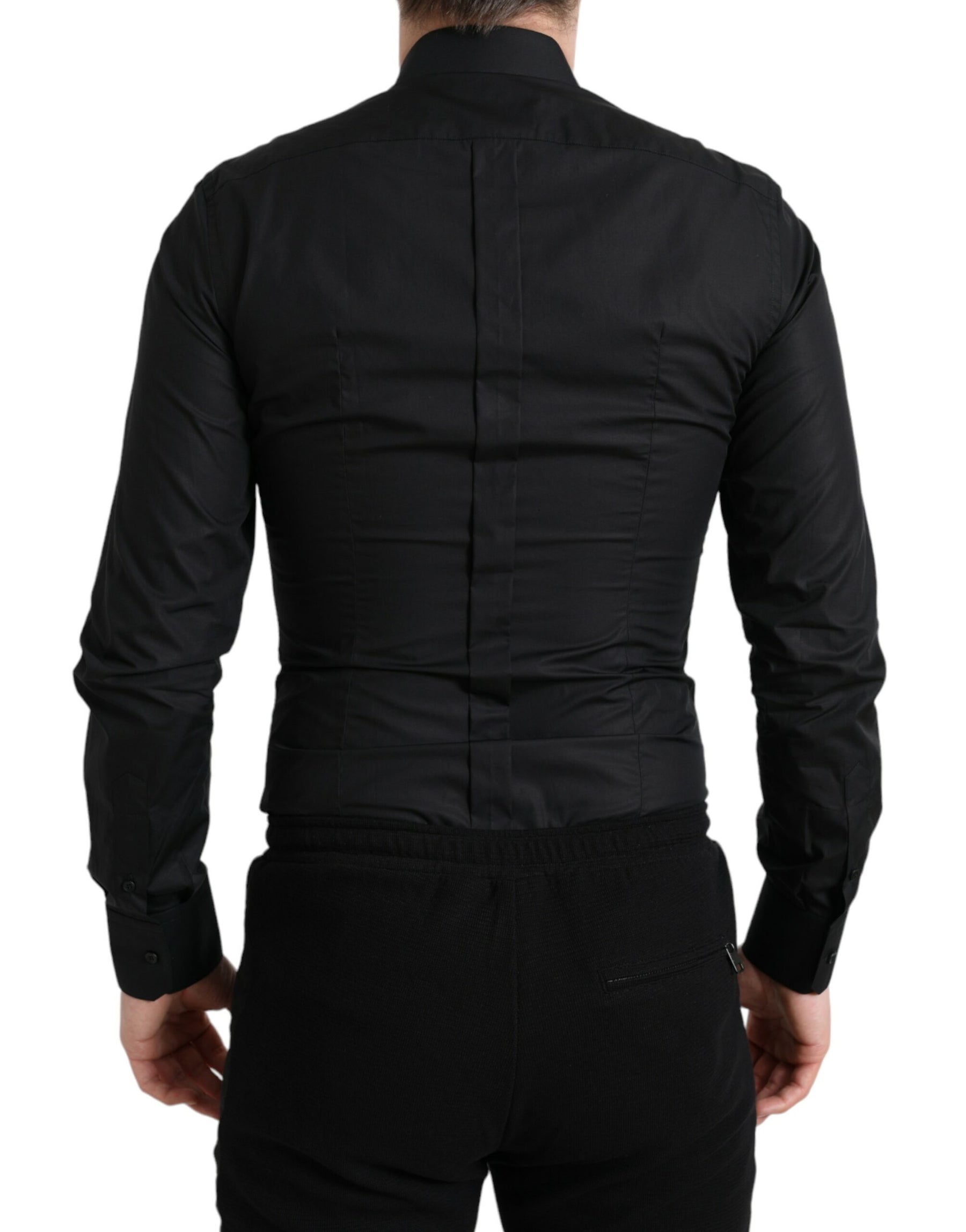 Dolce & Gabbana Black Cotton Logo Formal GOLD Dress Shirt | Regal Royce
