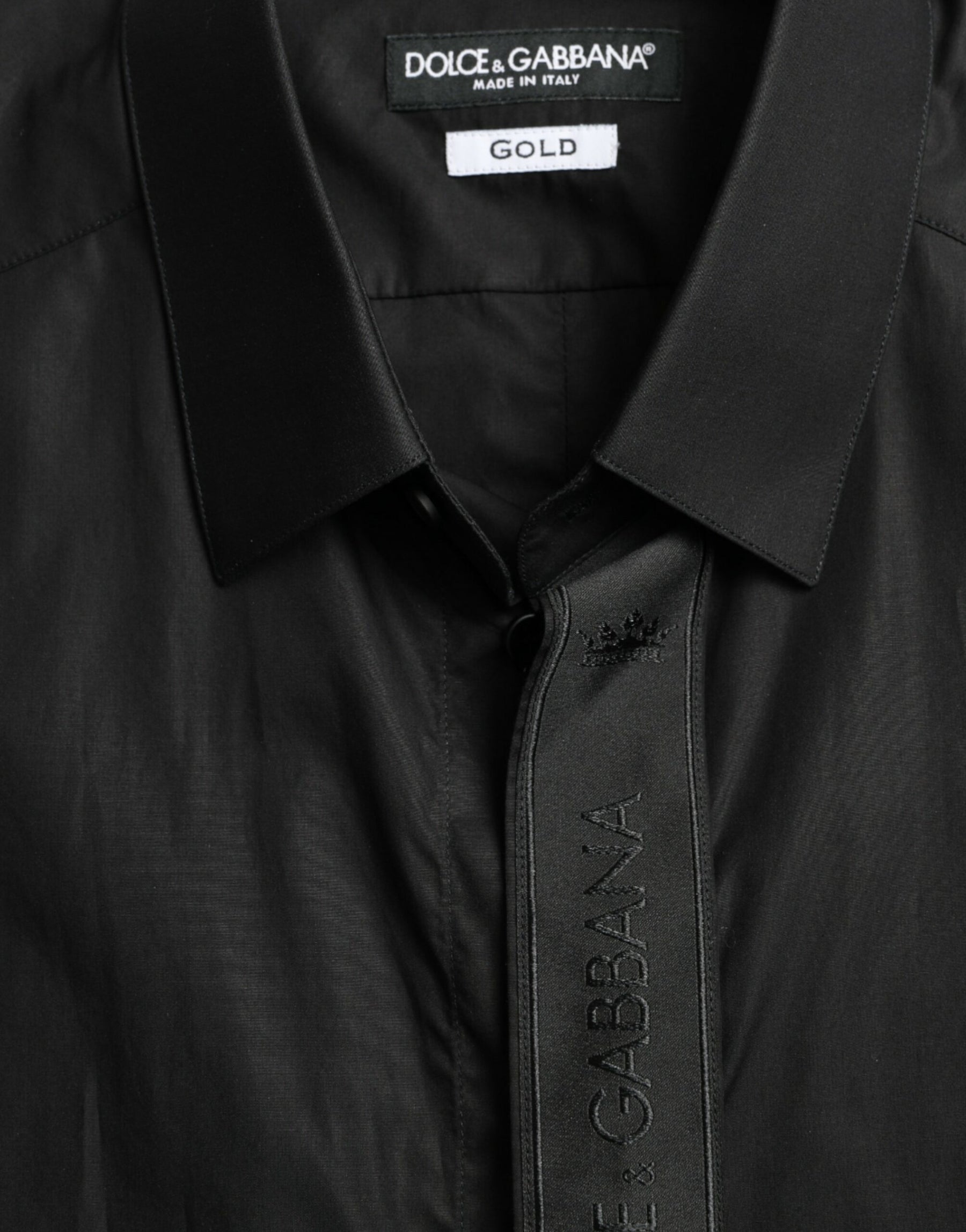 Dolce & Gabbana Black Cotton Logo Formal GOLD Dress Shirt | Regal Royce