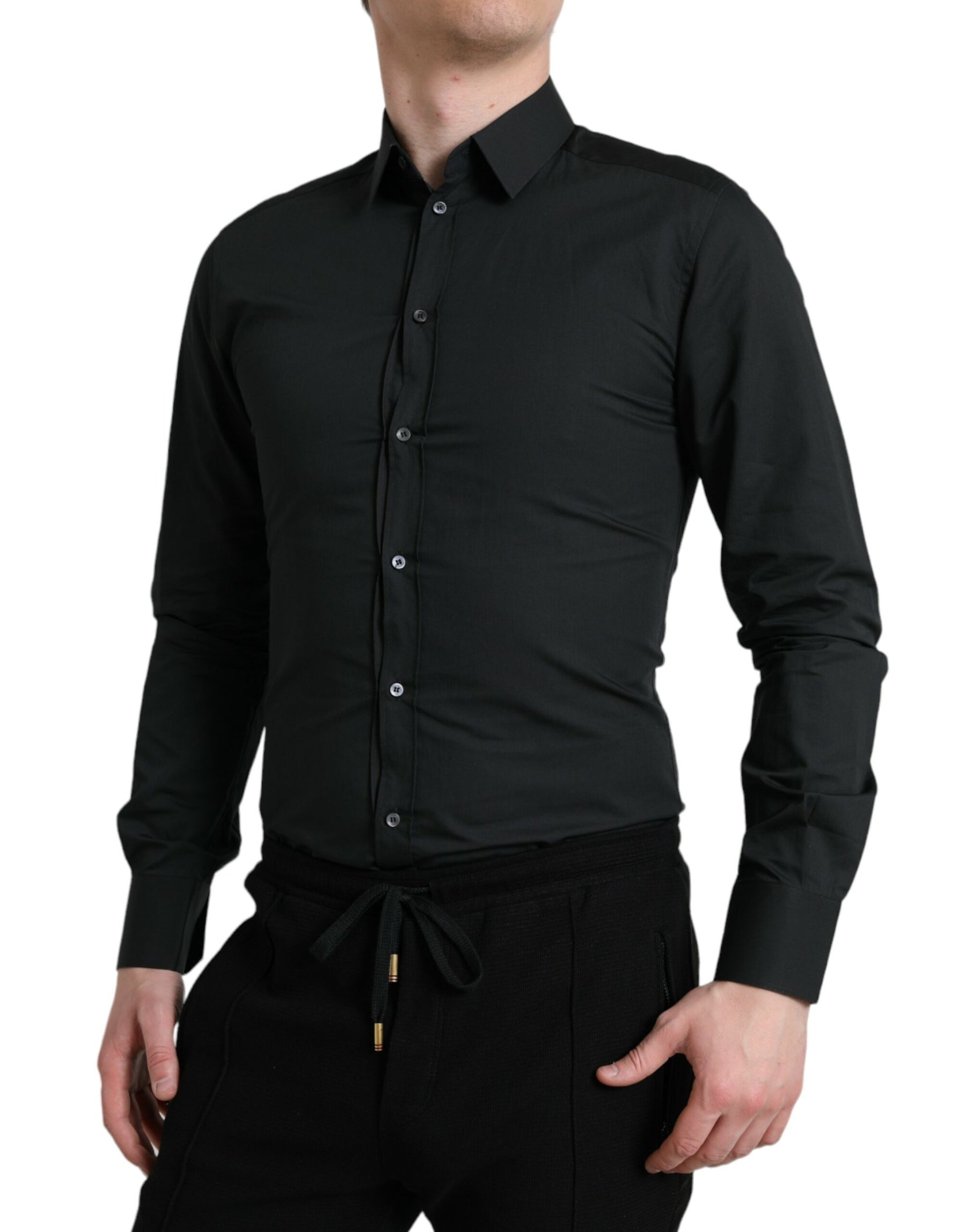 Dolce & Gabbana Black Cotton Silk Formal GOLD Dress Shirt | Regal Royce