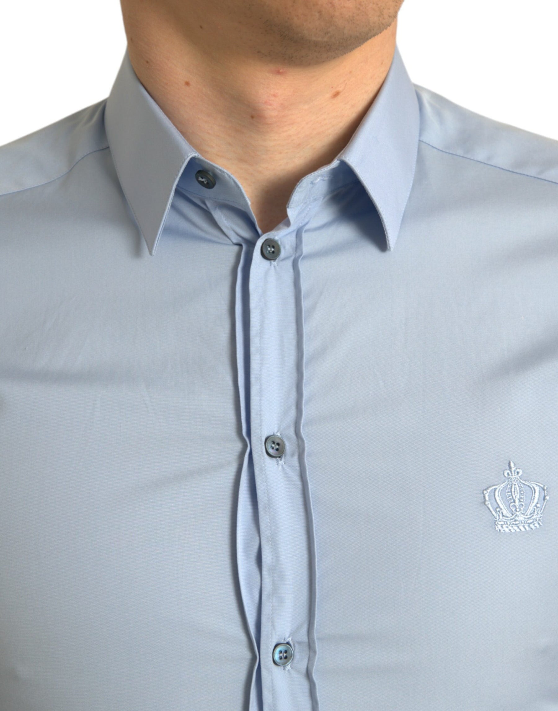 Dolce & Gabbana Sky Blue Cotton Men Formal GOLD Dress Shirt | Regal Royce